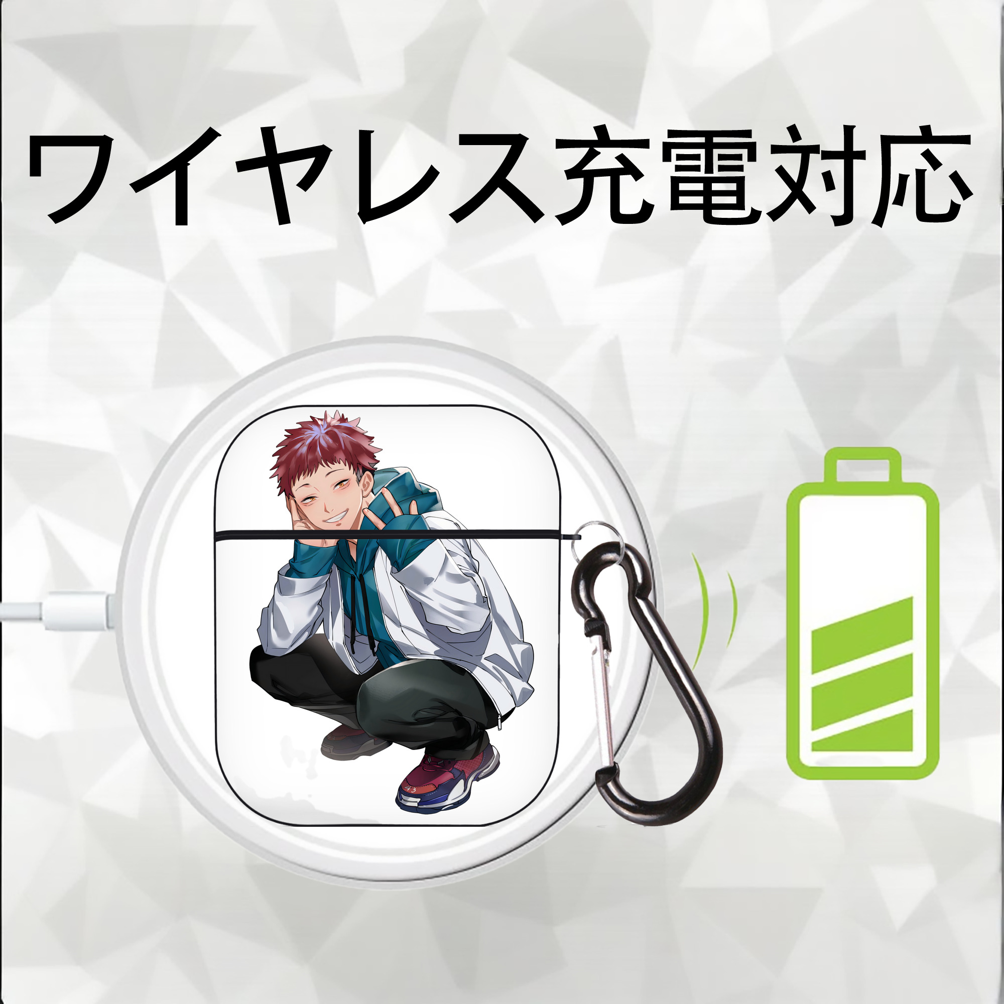 呪術廻戦 Jujutsu Kaisen AirPods 第2世代保護ケース ハードシェル ブラック 耐衝撃・防指紋・カラビナ付き
