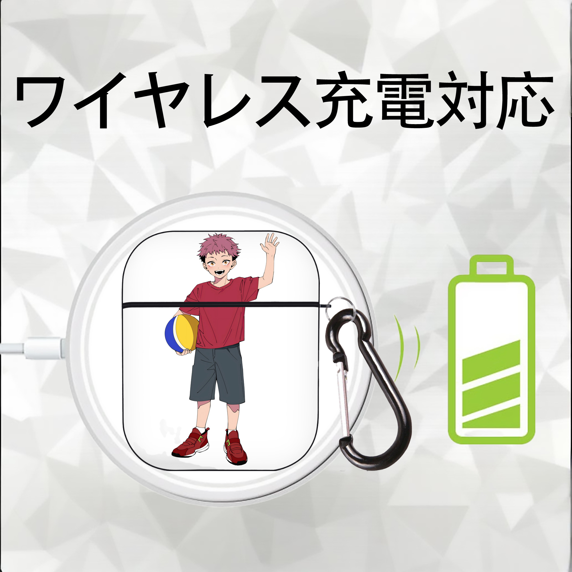 呪術廻戦 Jujutsu Kaisen AirPods 第2世代保護ケース ハードシェル ブラック 耐衝撃・防指紋・カラビナ付き