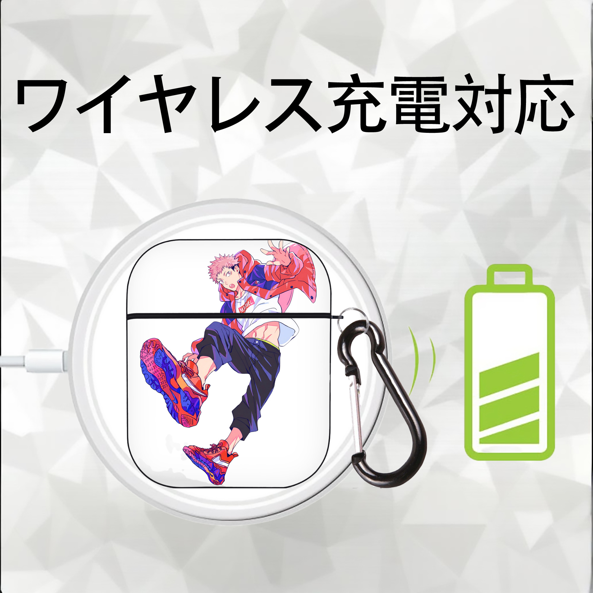 呪術廻戦 Jujutsu Kaisen AirPods 第2世代保護ケース ハードシェル ブラック 耐衝撃・防指紋・カラビナ付き