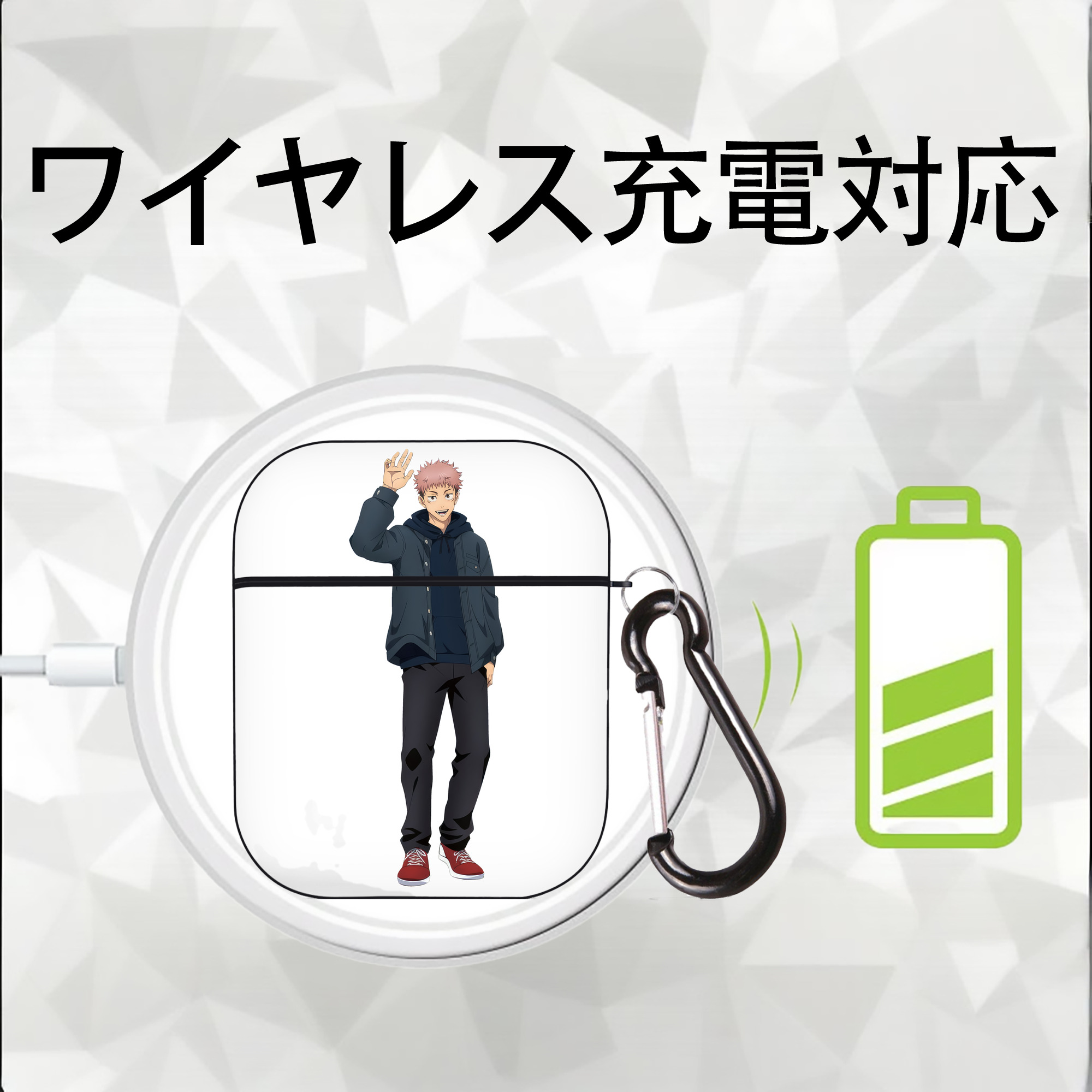 呪術廻戦 Jujutsu Kaisen AirPods 第2世代保護ケース ハードシェル ブラック 耐衝撃・防指紋・カラビナ付き