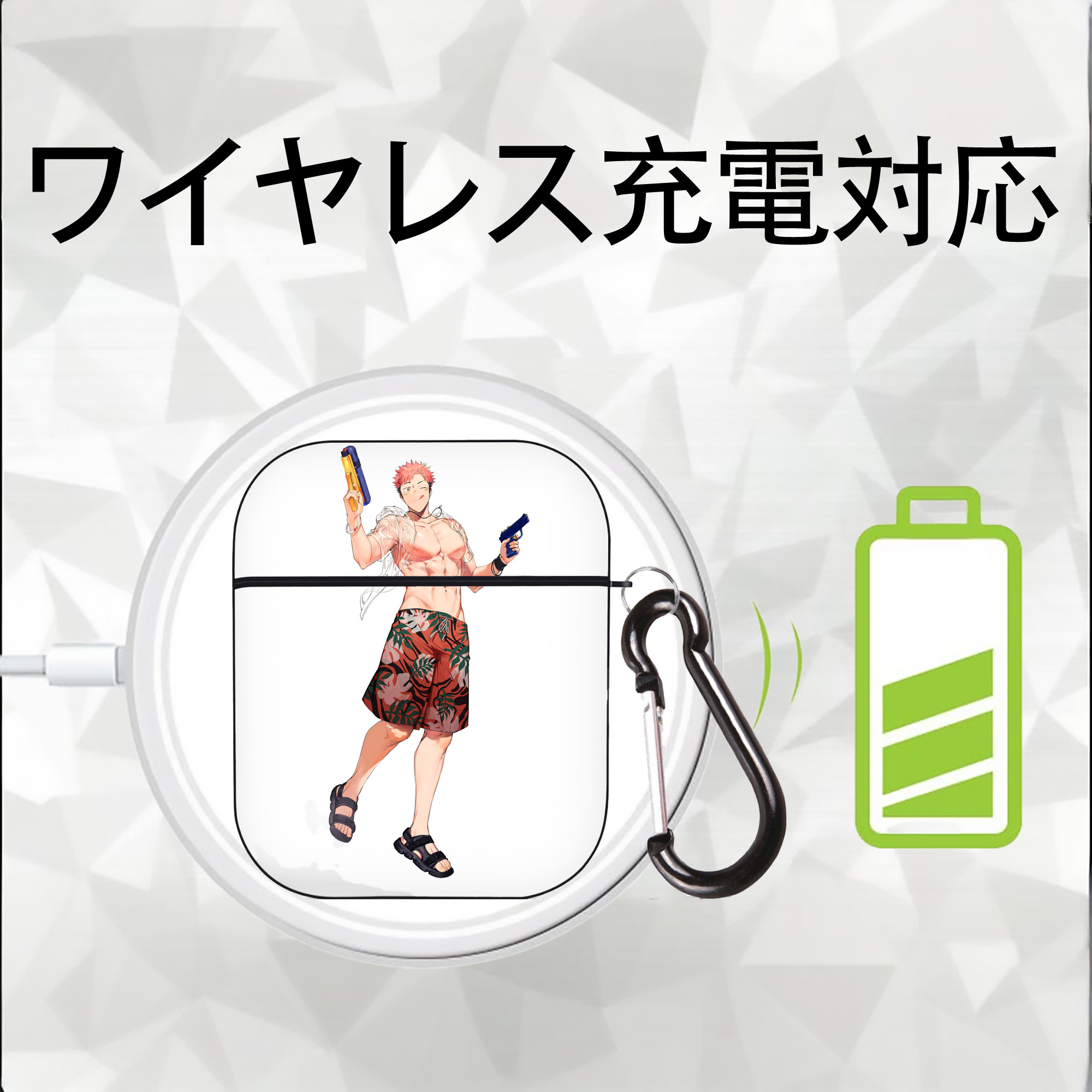呪術廻戦 Jujutsu Kaisen AirPods 第2世代保護ケース ハードシェル ブラック 耐衝撃・防指紋・カラビナ付き