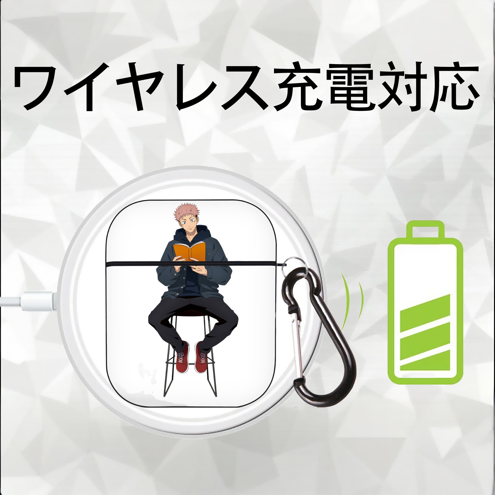 呪術廻戦 Jujutsu Kaisen AirPods 第2世代保護ケース ハードシェル ブラック 耐衝撃・防指紋・カラビナ付き