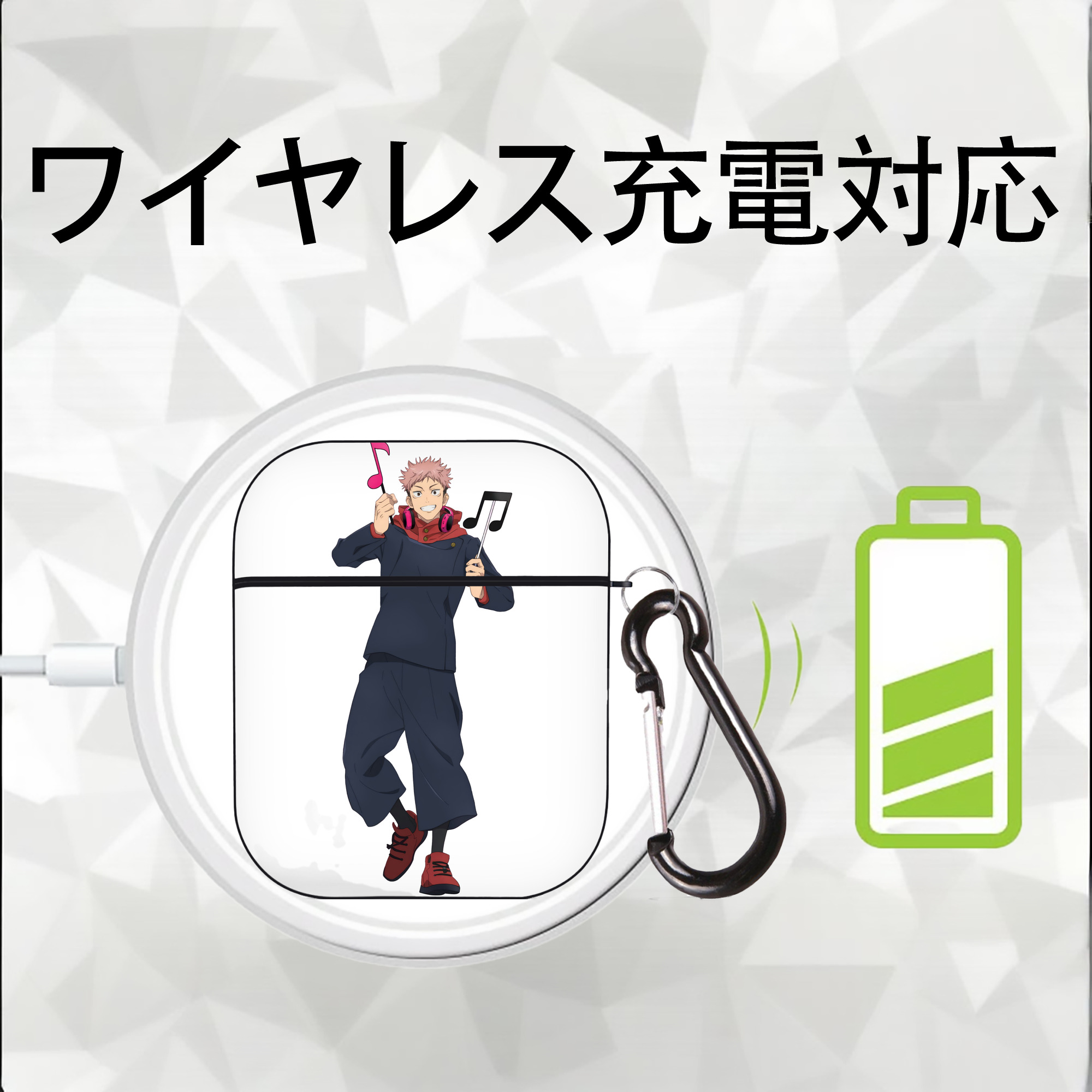 呪術廻戦 Jujutsu Kaisen AirPods 第2世代保護ケース ハードシェル ブラック 耐衝撃・防指紋・カラビナ付き