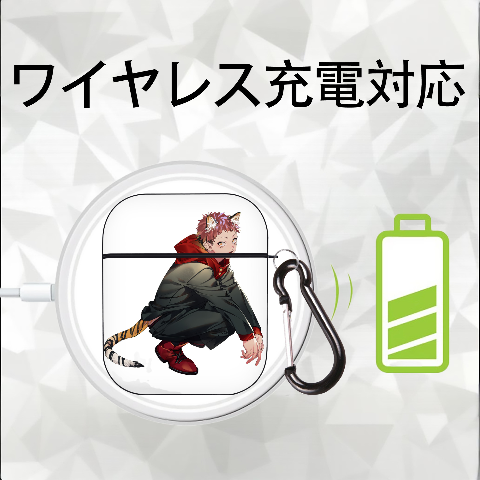 呪術廻戦 Jujutsu Kaisen AirPods 第2世代保護ケース ハードシェル ブラック 耐衝撃・防指紋・カラビナ付き