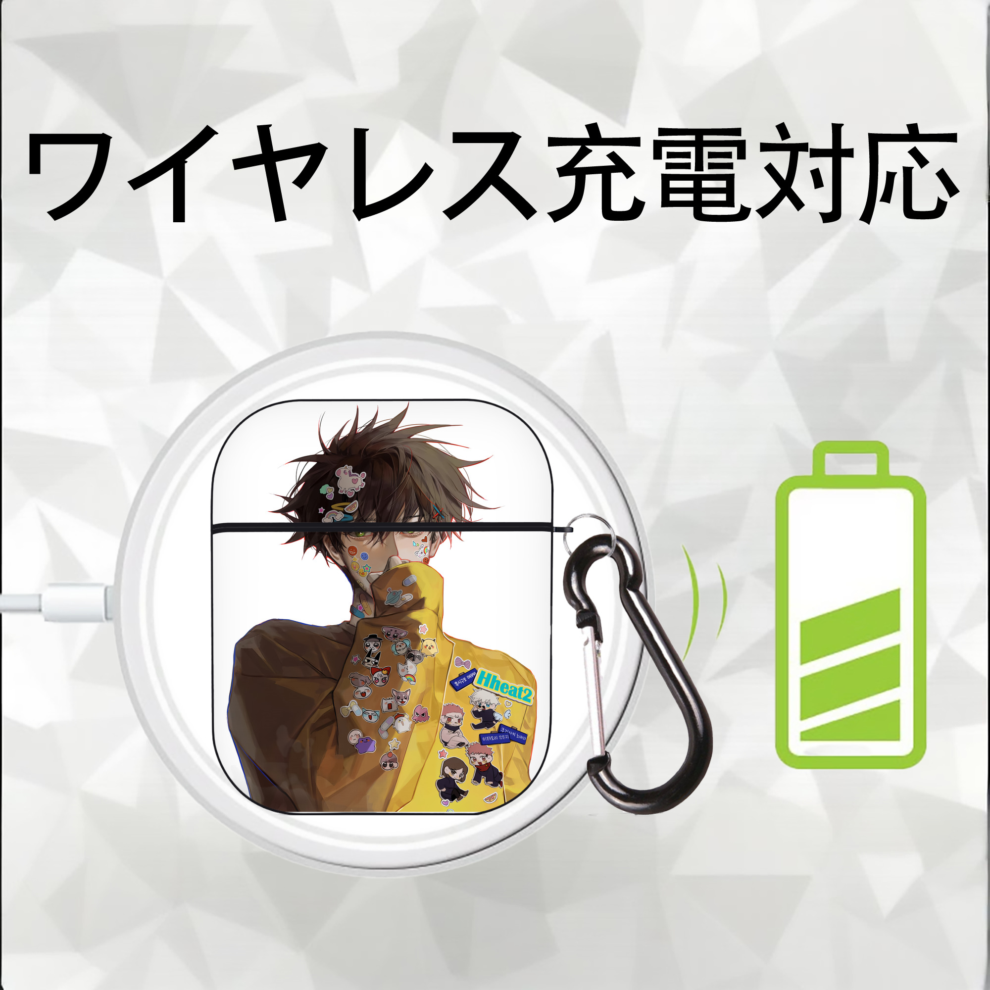 呪術廻戦 Jujutsu Kaisen AirPods 第2世代保護ケース ハードシェル ブラック 耐衝撃・防指紋・カラビナ付き