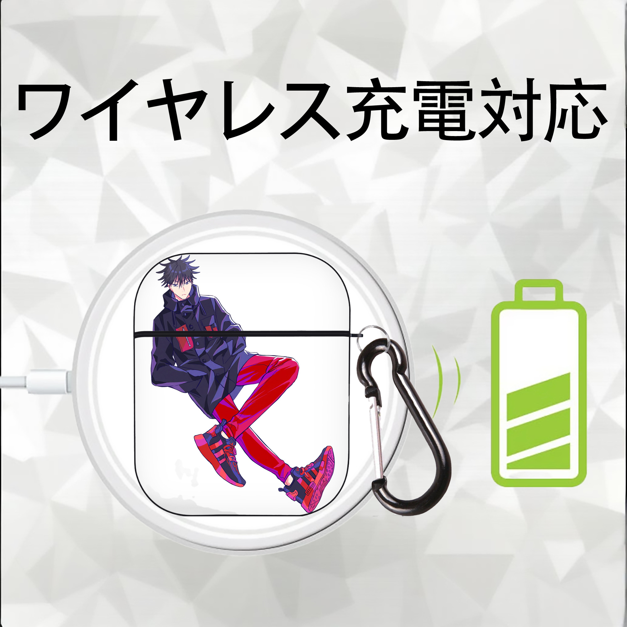 呪術廻戦 Jujutsu Kaisen AirPods 第2世代保護ケース ハードシェル ブラック 耐衝撃・防指紋・カラビナ付き