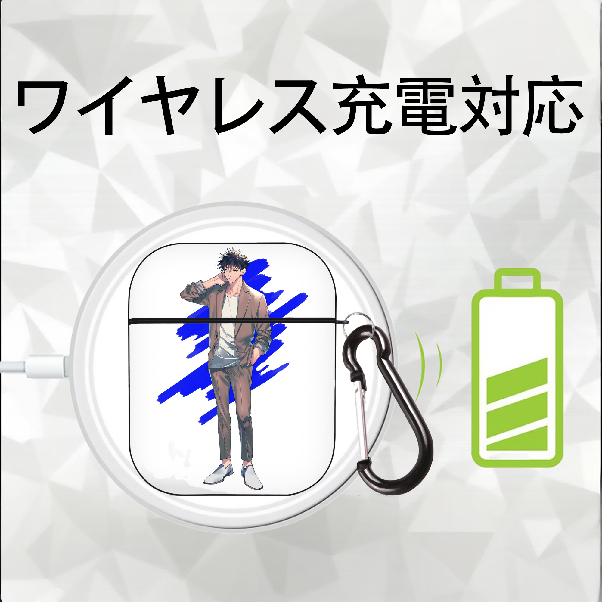 呪術廻戦 Jujutsu Kaisen AirPods 第2世代保護ケース ハードシェル ブラック 耐衝撃・防指紋・カラビナ付き