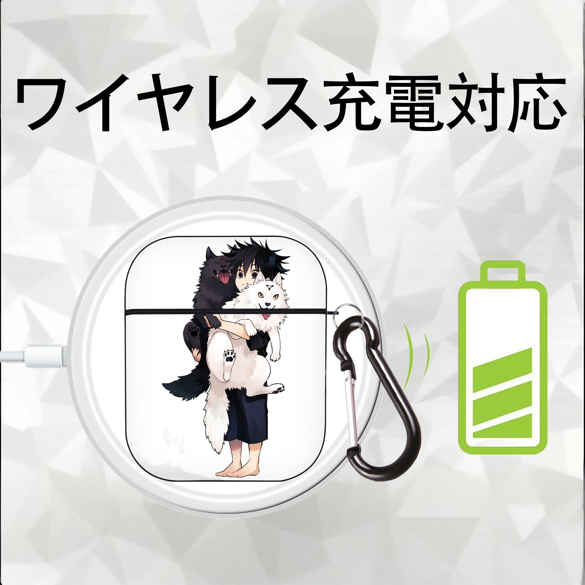 呪術廻戦 Jujutsu Kaisen AirPods 第2世代保護ケース ハードシェル ブラック 耐衝撃・防指紋・カラビナ付き