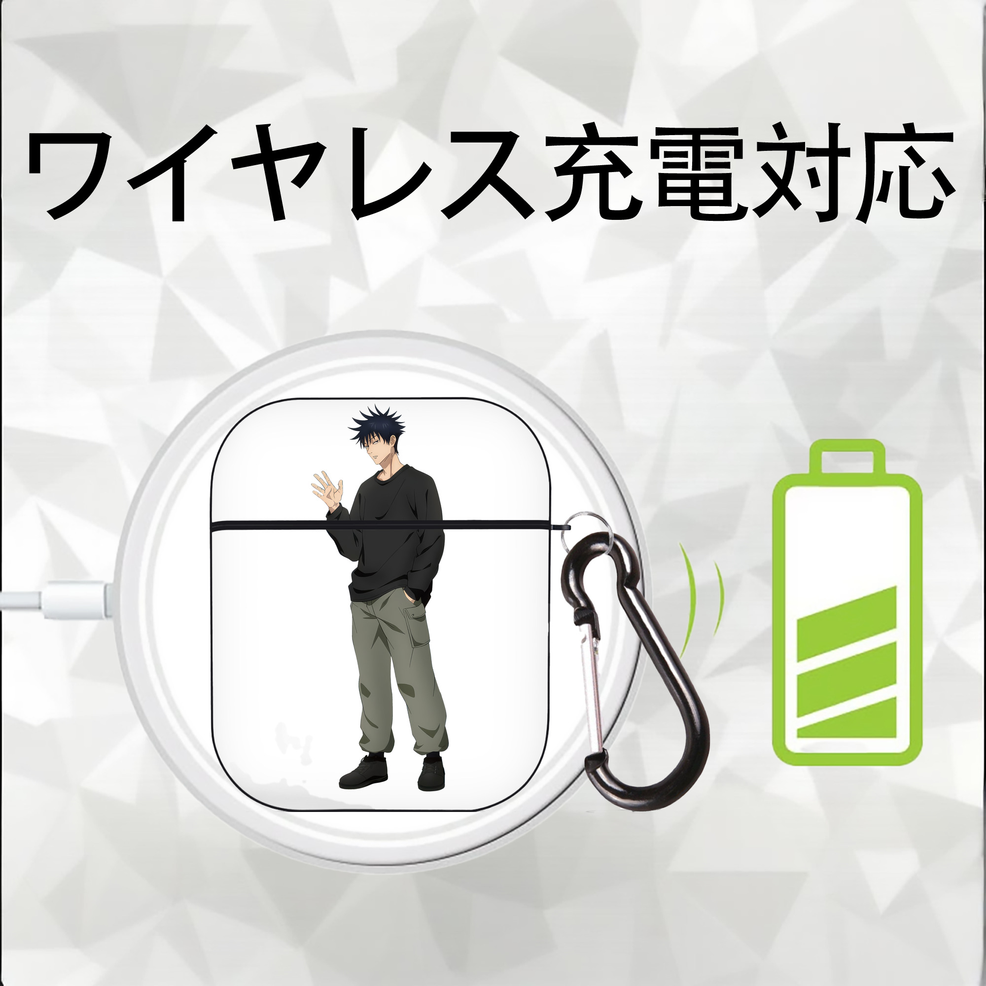 呪術廻戦 Jujutsu Kaisen AirPods 第2世代保護ケース ハードシェル ブラック 耐衝撃・防指紋・カラビナ付き