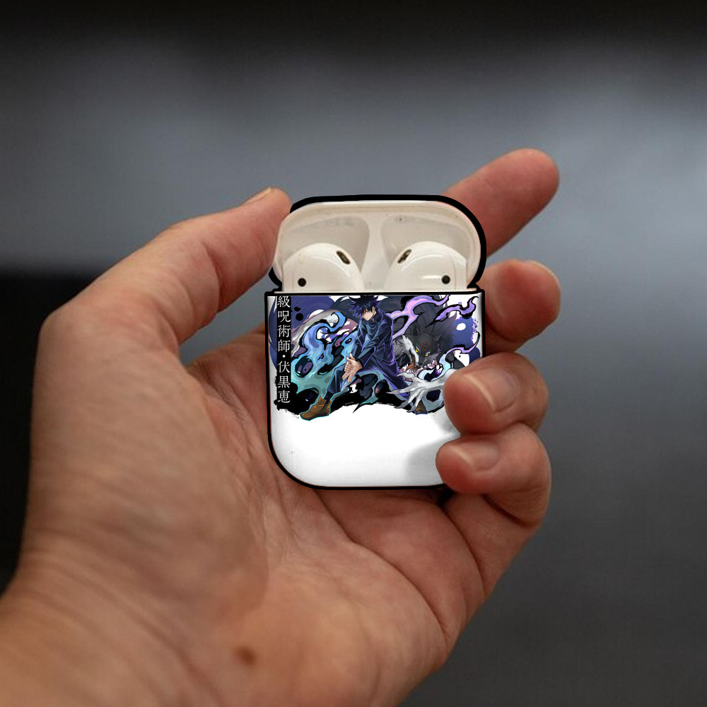 呪術廻戦 Jujutsu Kaisen AirPods 第2世代保護ケース ハードシェル ブラック 耐衝撃・防指紋・カラビナ付き