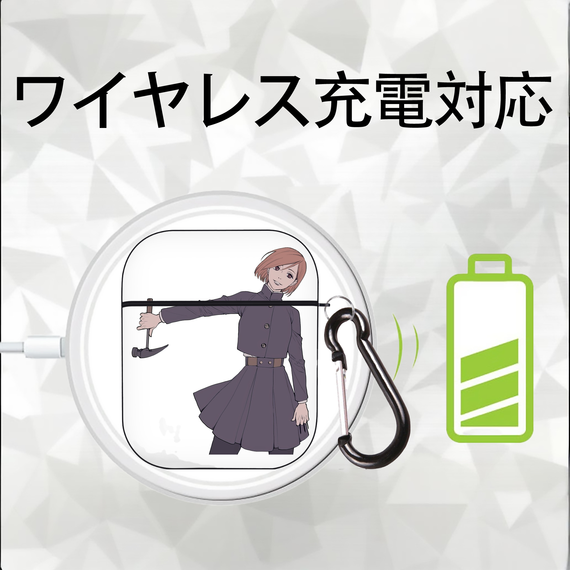 呪術廻戦 Jujutsu Kaisen AirPods 第2世代保護ケース ハードシェル ブラック 耐衝撃・防指紋・カラビナ付き