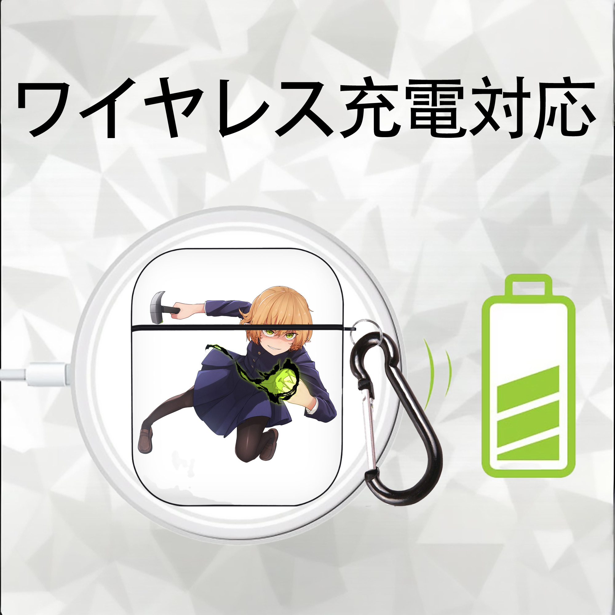 呪術廻戦 Jujutsu Kaisen AirPods 第2世代保護ケース ハードシェル ブラック 耐衝撃・防指紋・カラビナ付き