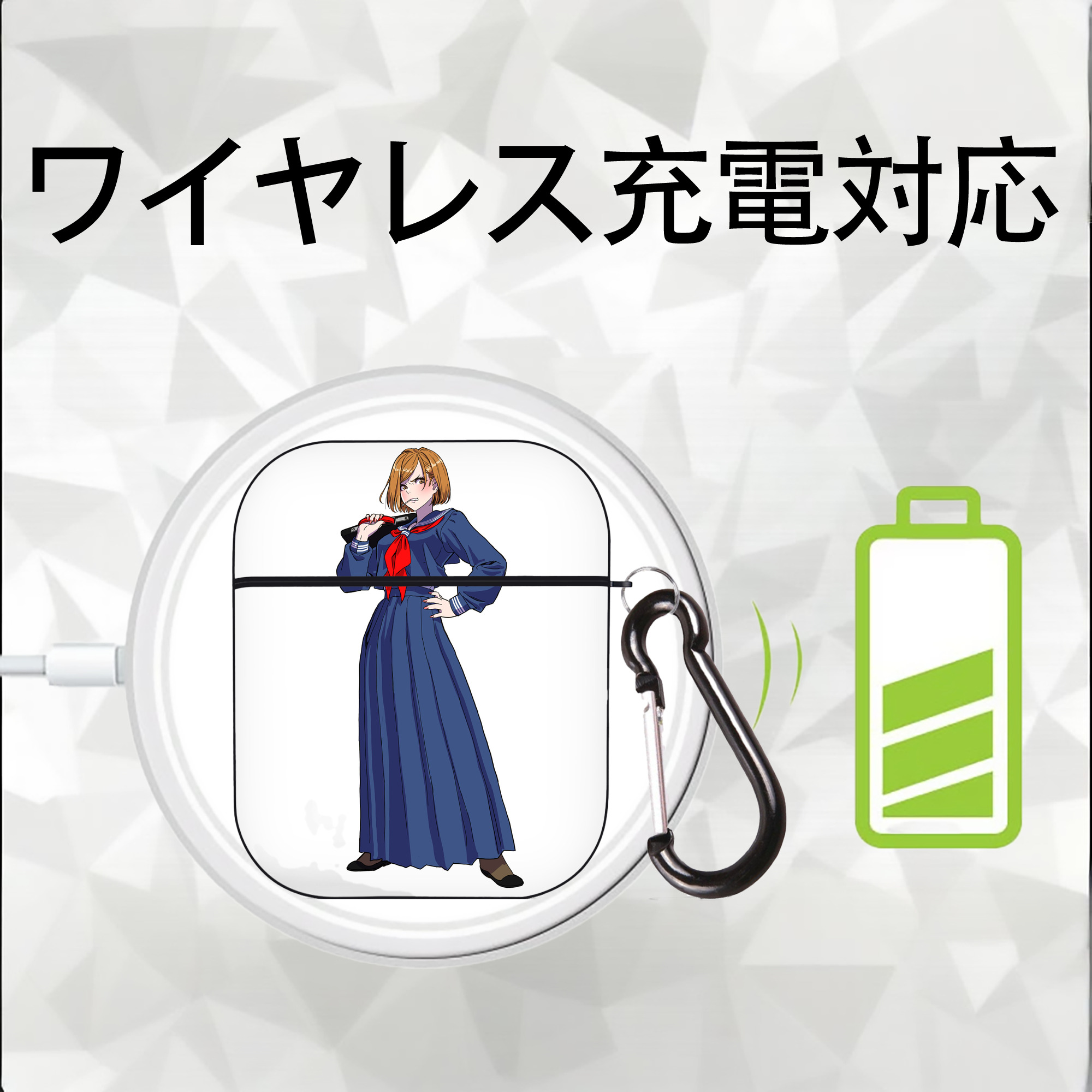 呪術廻戦 Jujutsu Kaisen AirPods 第2世代保護ケース ハードシェル ブラック 耐衝撃・防指紋・カラビナ付き