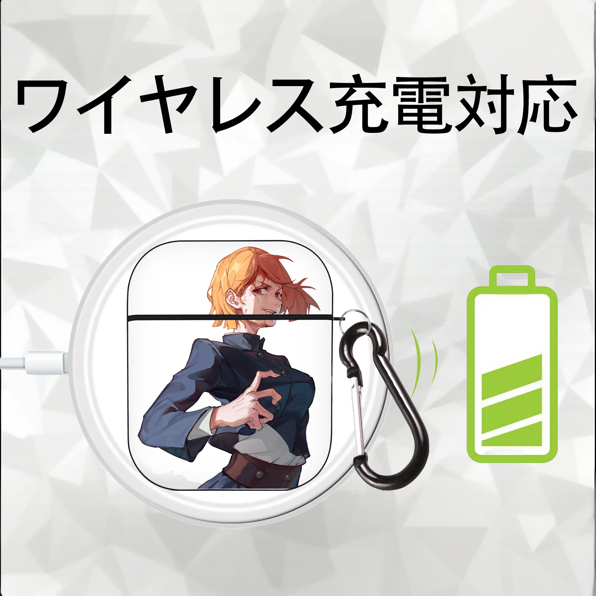 呪術廻戦 Jujutsu Kaisen AirPods 第2世代保護ケース ハードシェル ブラック 耐衝撃・防指紋・カラビナ付き