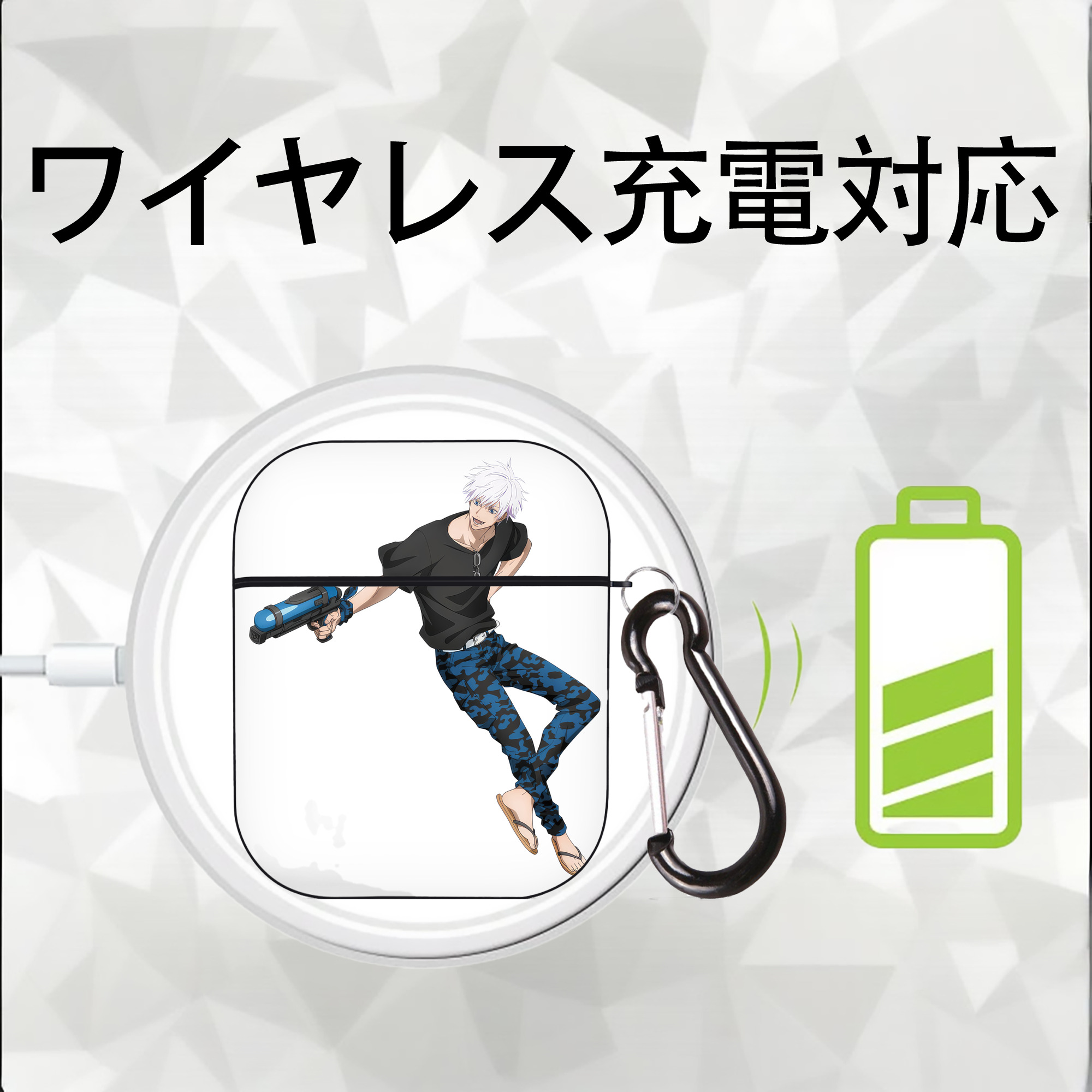 呪術廻戦 Jujutsu Kaisen AirPods 第2世代保護ケース ハードシェル ブラック 耐衝撃・防指紋・カラビナ付き