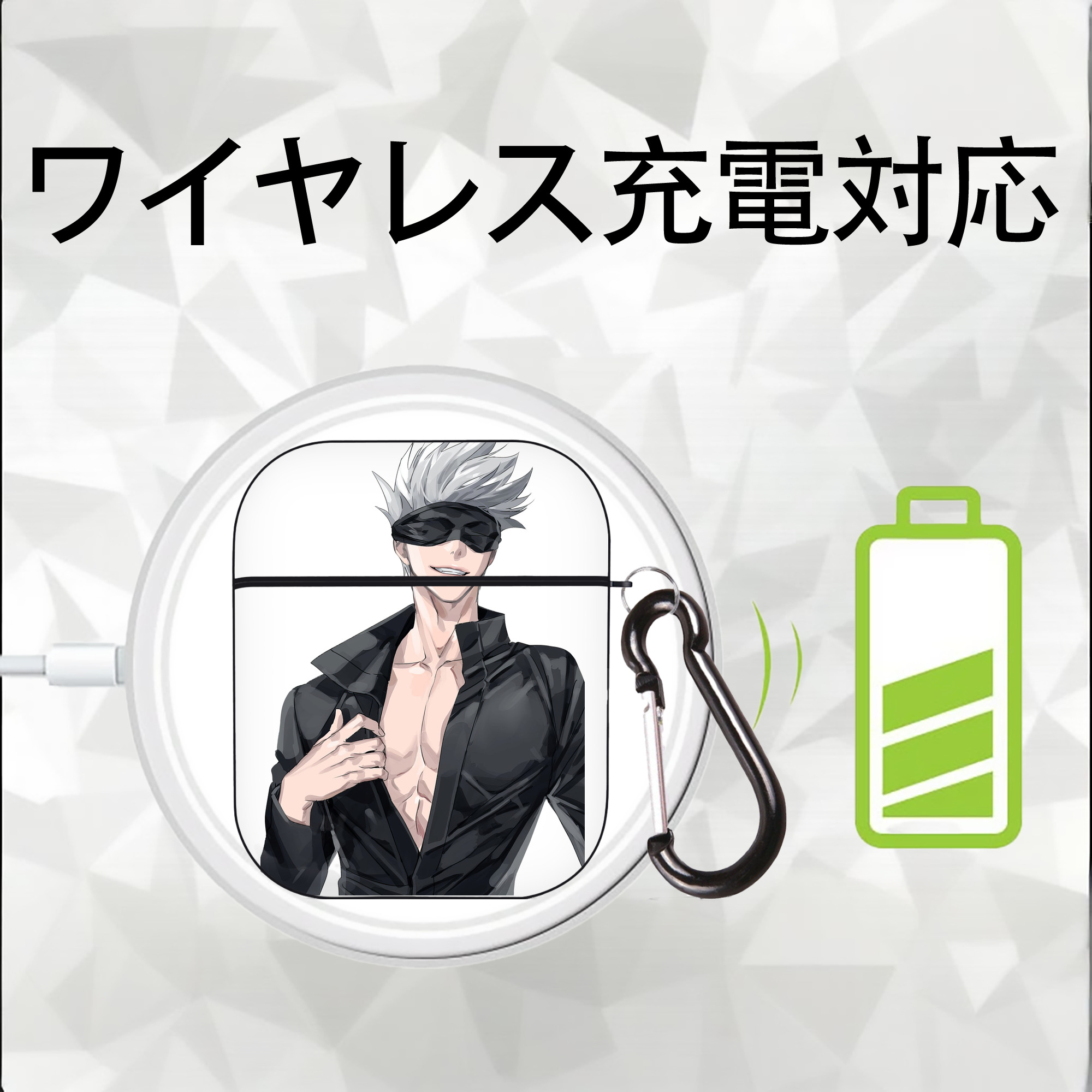 呪術廻戦 Jujutsu Kaisen AirPods 第2世代保護ケース ハードシェル ブラック 耐衝撃・防指紋・カラビナ付き