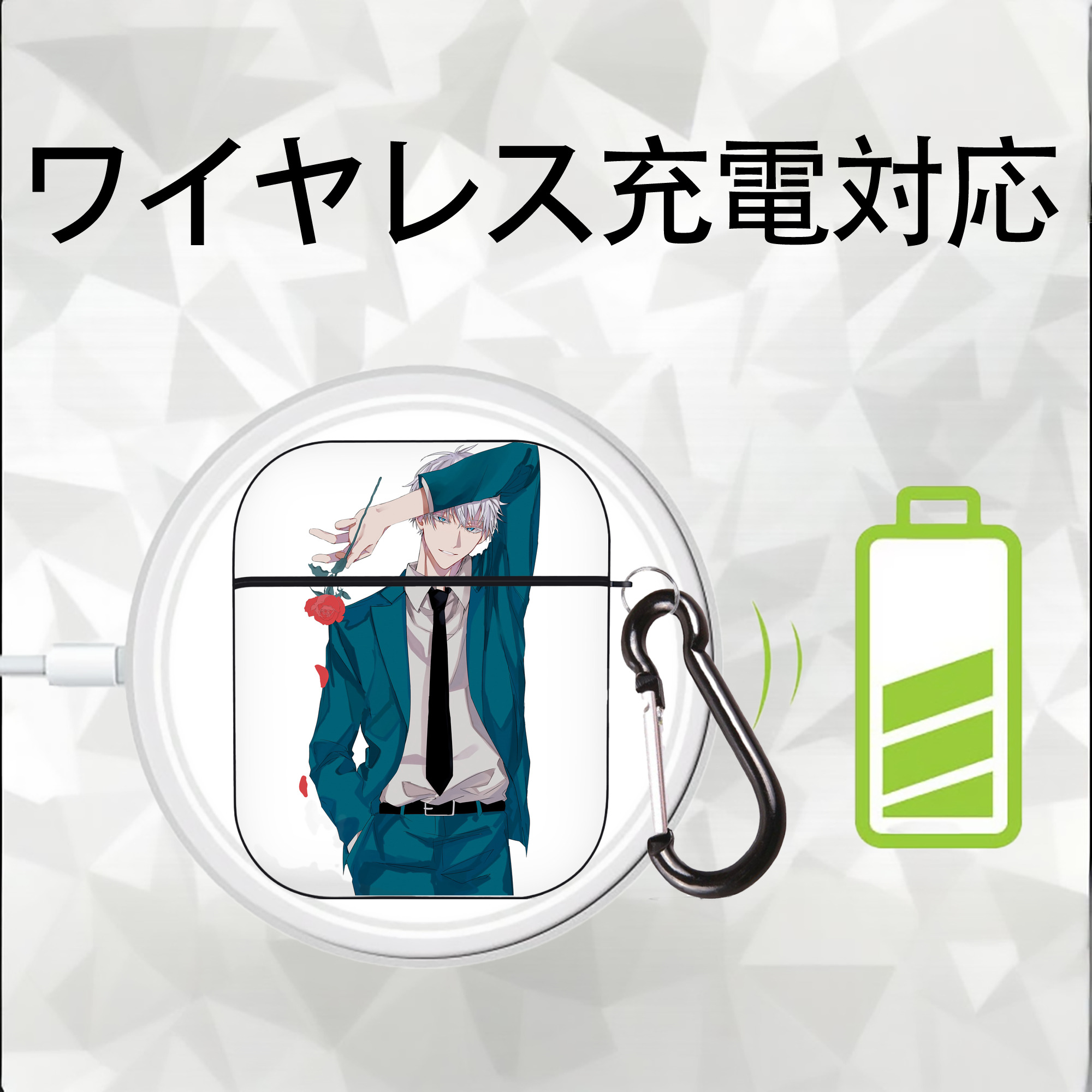 呪術廻戦 Jujutsu Kaisen AirPods 第2世代保護ケース ハードシェル ブラック 耐衝撃・防指紋・カラビナ付き