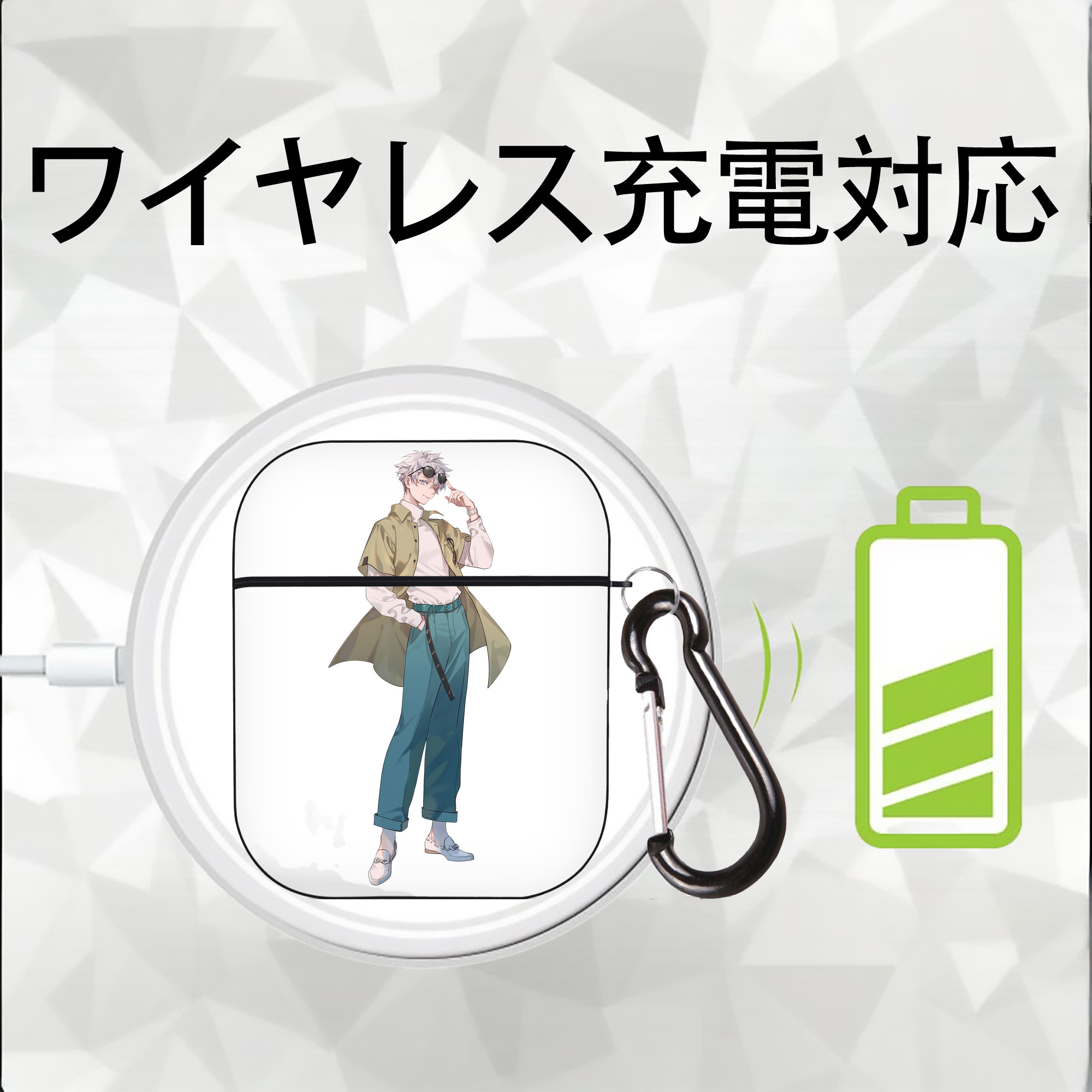 呪術廻戦 Jujutsu Kaisen AirPods 第2世代保護ケース ハードシェル ブラック 耐衝撃・防指紋・カラビナ付き