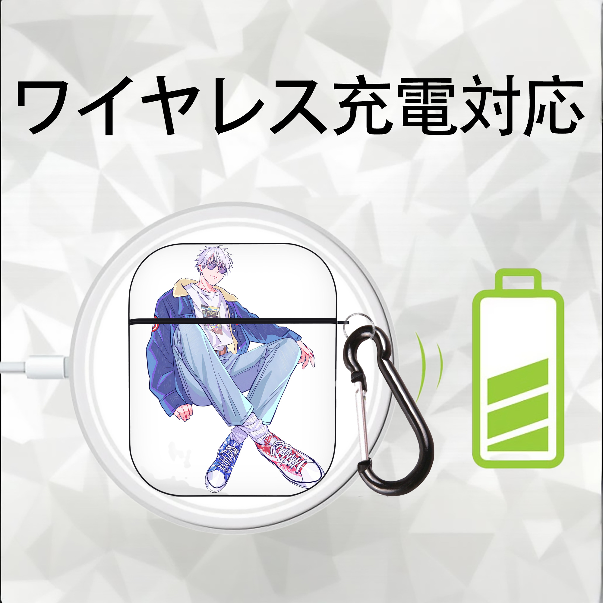 呪術廻戦 Jujutsu Kaisen AirPods 第2世代保護ケース ハードシェル ブラック 耐衝撃・防指紋・カラビナ付き