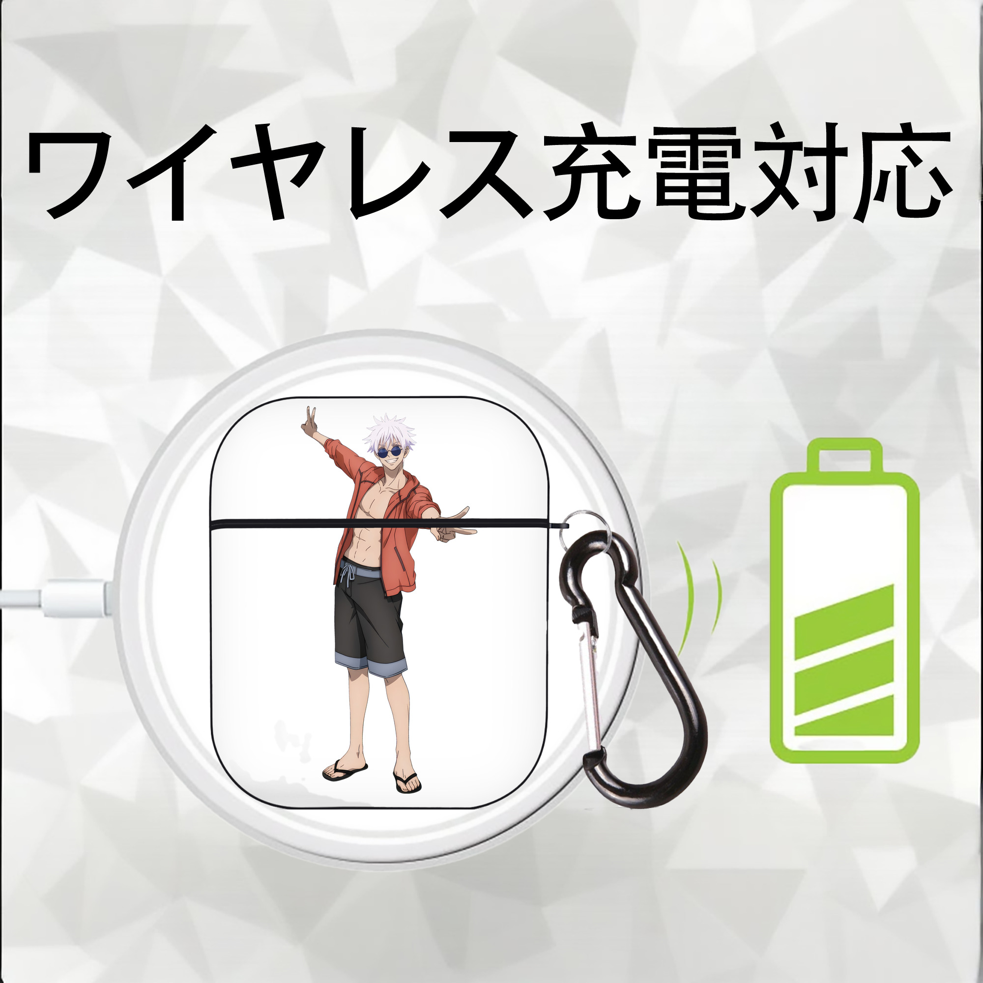 呪術廻戦 Jujutsu Kaisen AirPods 第2世代保護ケース ハードシェル ブラック 耐衝撃・防指紋・カラビナ付き