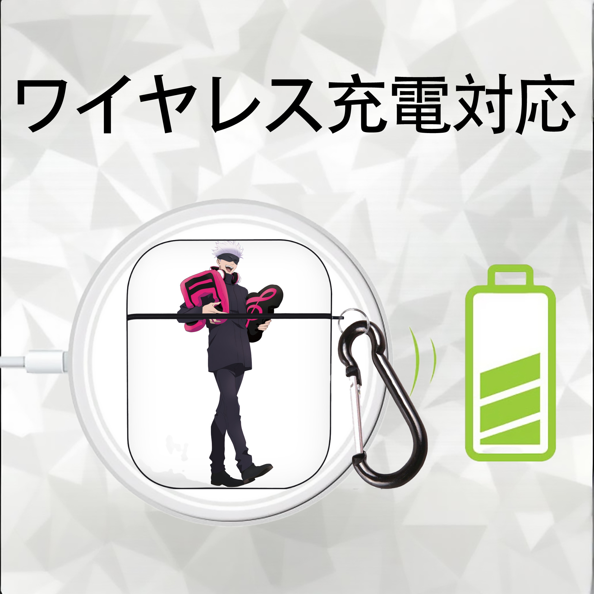 呪術廻戦 Jujutsu Kaisen AirPods 第2世代保護ケース ハードシェル ブラック 耐衝撃・防指紋・カラビナ付き