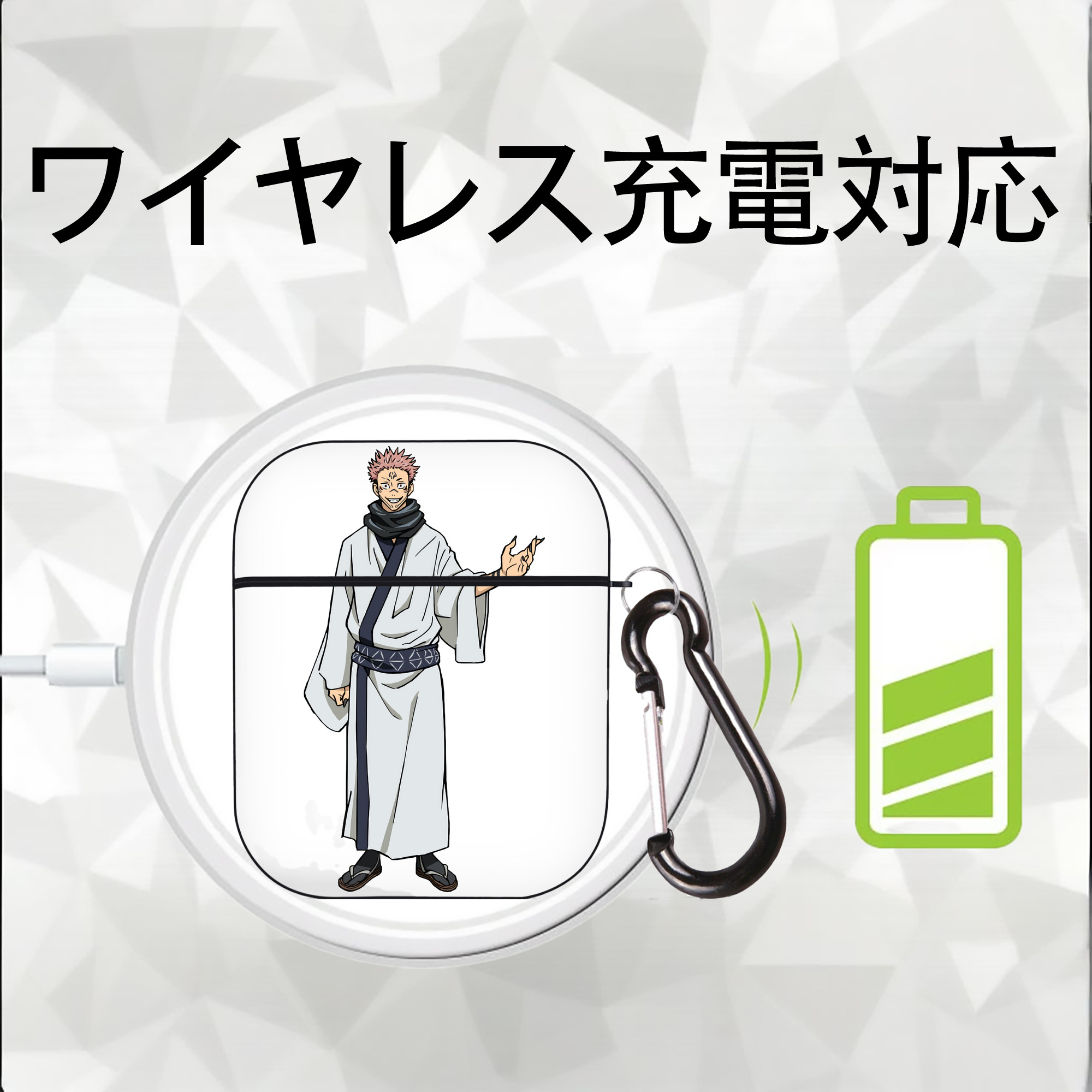 呪術廻戦 Jujutsu Kaisen AirPods 第2世代保護ケース ハードシェル ブラック 耐衝撃・防指紋・カラビナ付き