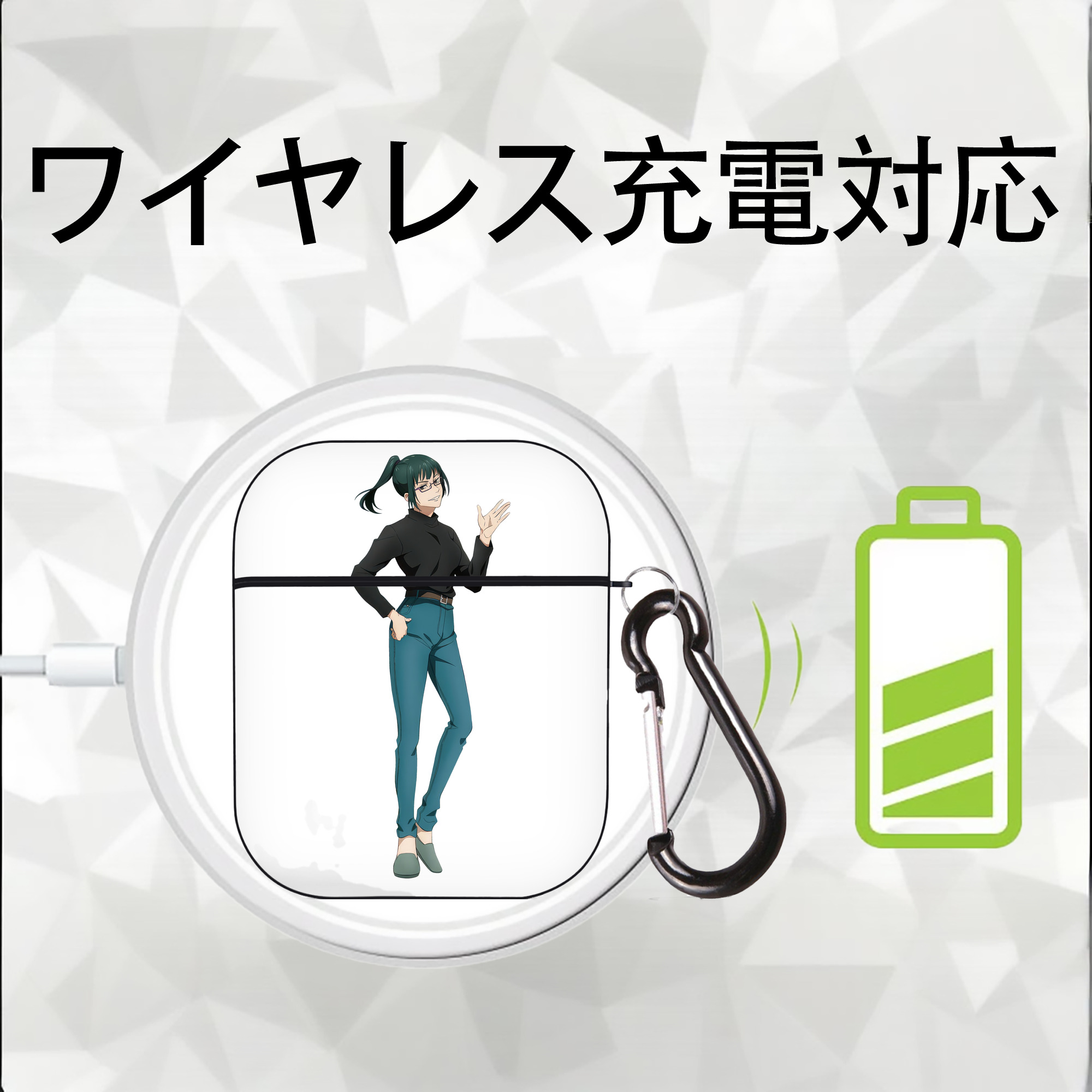 呪術廻戦 Jujutsu Kaisen AirPods 第2世代保護ケース ハードシェル ブラック 耐衝撃・防指紋・カラビナ付き