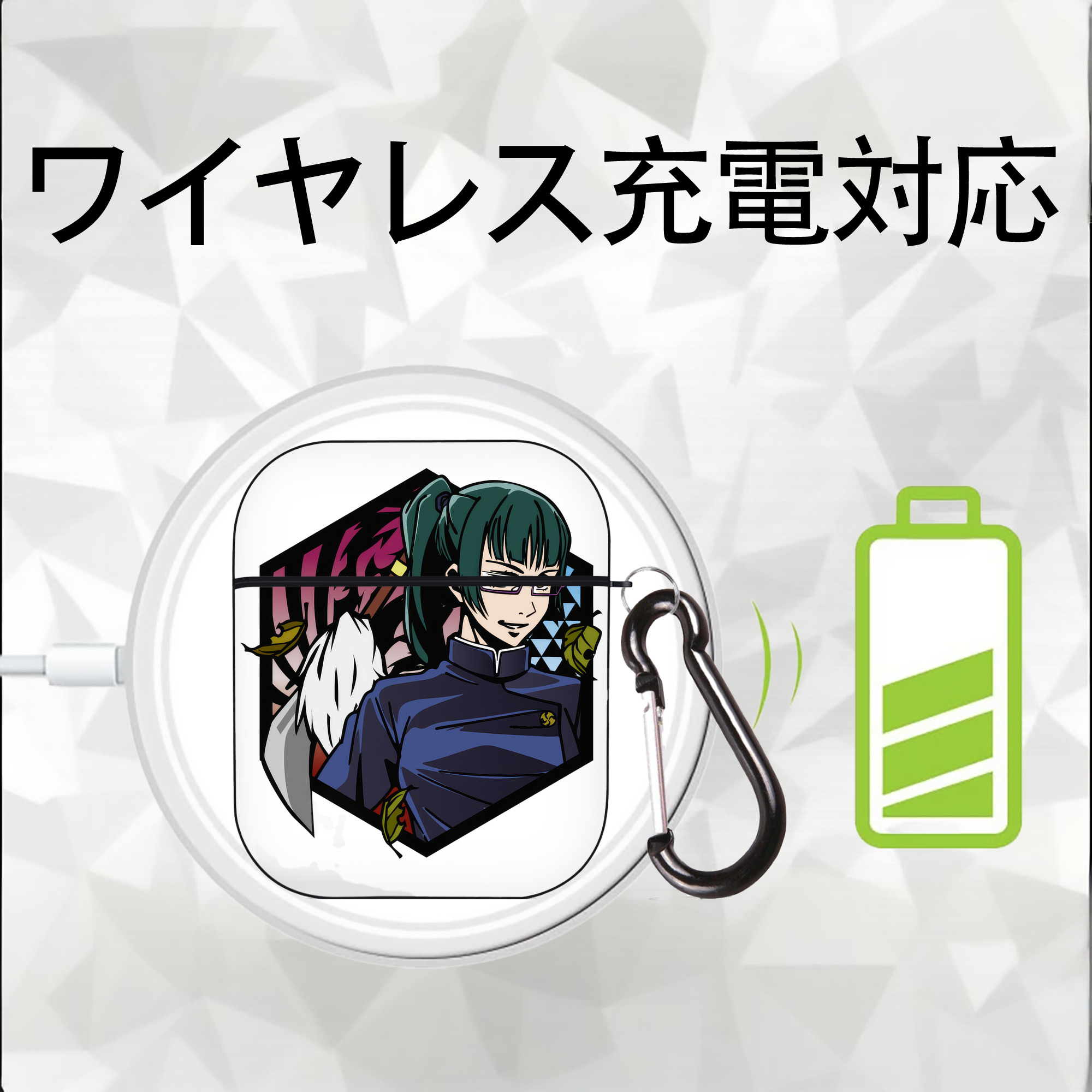 呪術廻戦 Jujutsu Kaisen AirPods 第2世代保護ケース ハードシェル ブラック 耐衝撃・防指紋・カラビナ付き