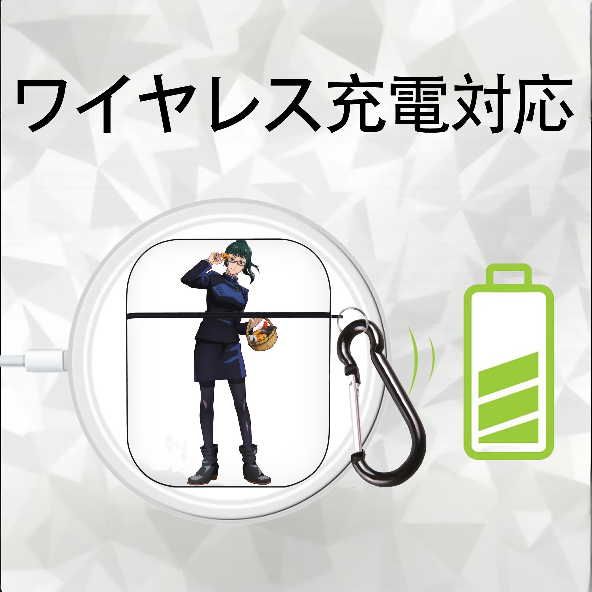 呪術廻戦 Jujutsu Kaisen AirPods 第2世代保護ケース ハードシェル ブラック 耐衝撃・防指紋・カラビナ付き