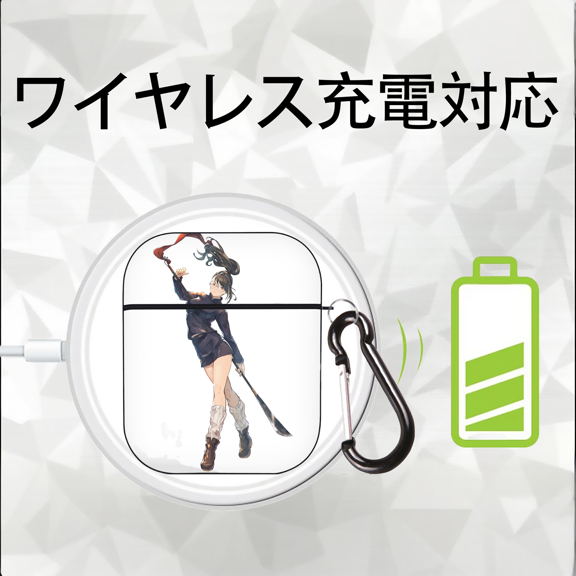 呪術廻戦 Jujutsu Kaisen AirPods 第2世代保護ケース ハードシェル ブラック 耐衝撃・防指紋・カラビナ付き