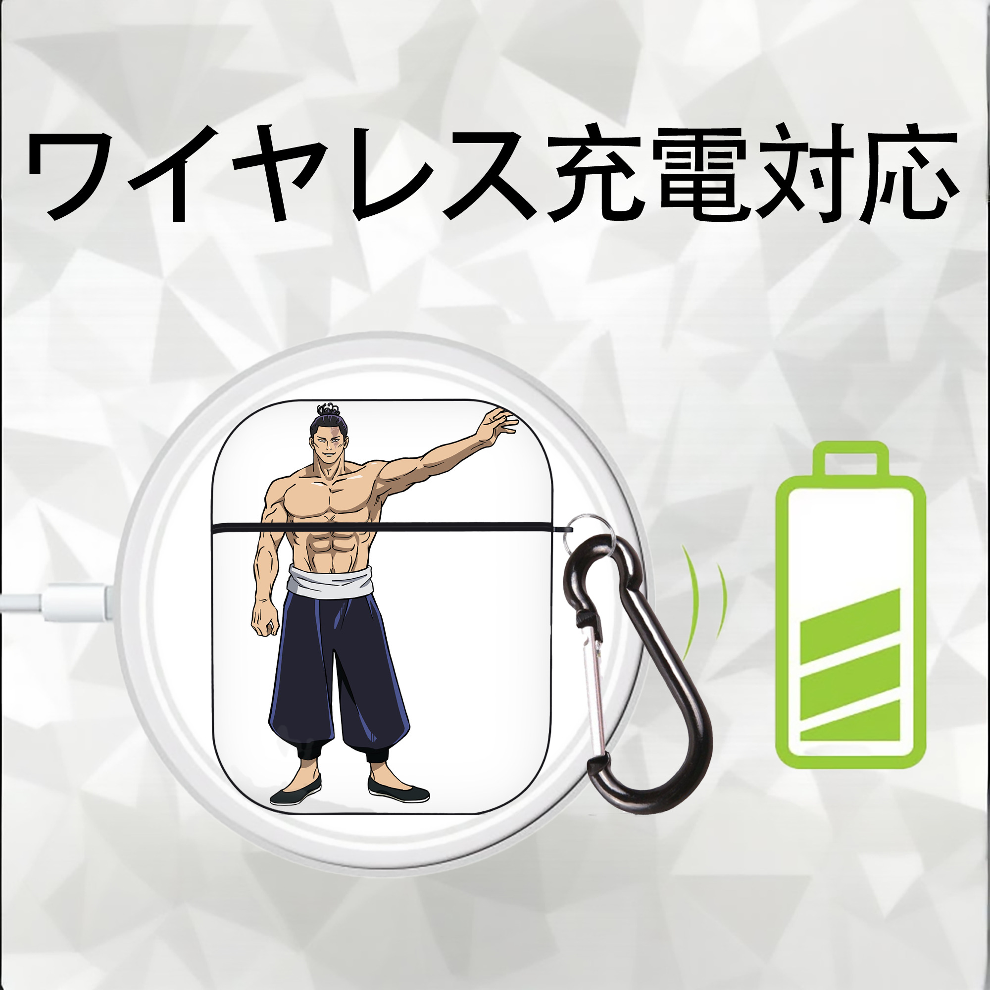 呪術廻戦 Jujutsu Kaisen AirPods 第2世代保護ケース ハードシェル ブラック 耐衝撃・防指紋・カラビナ付き
