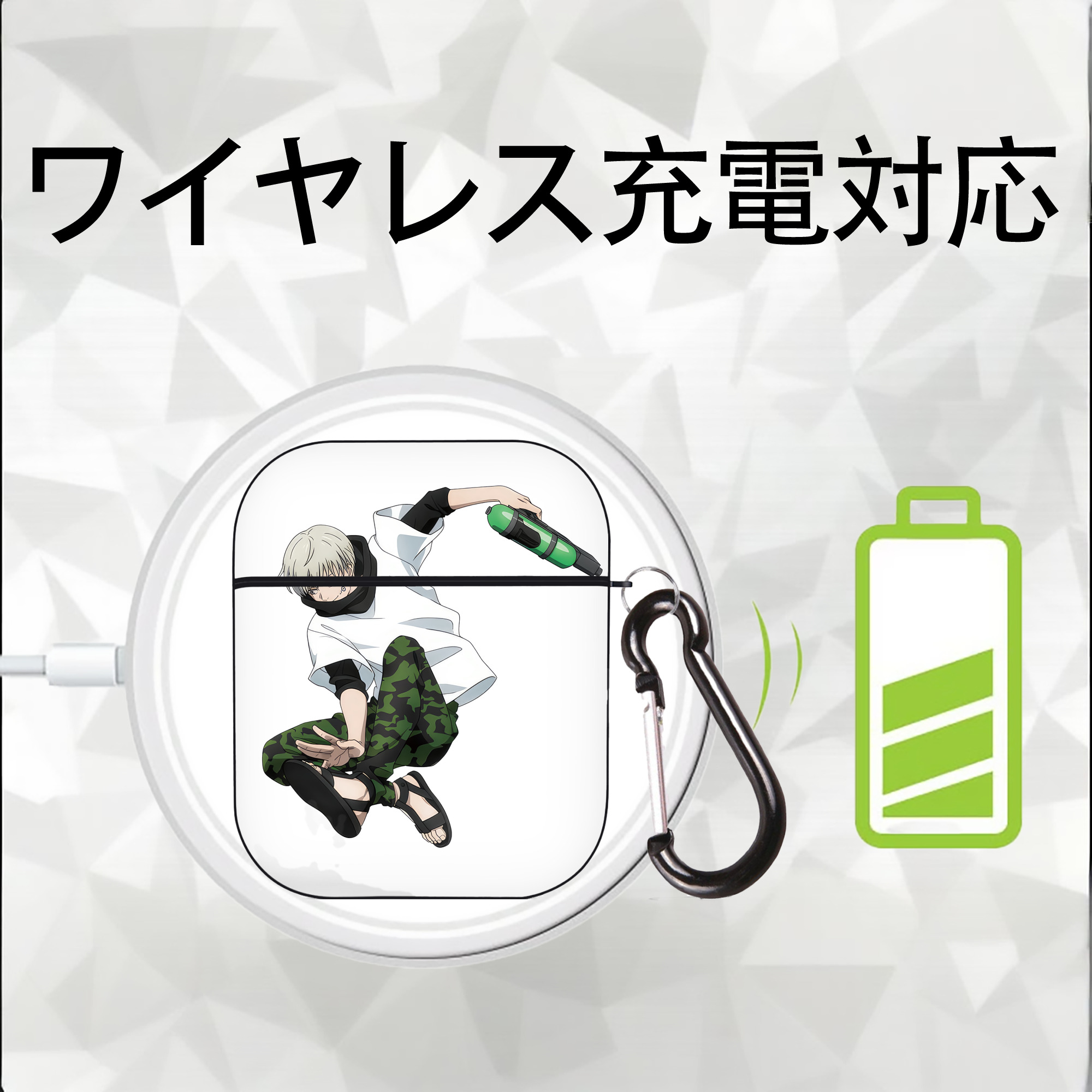 呪術廻戦 Jujutsu Kaisen AirPods 第2世代保護ケース ハードシェル ブラック 耐衝撃・防指紋・カラビナ付き