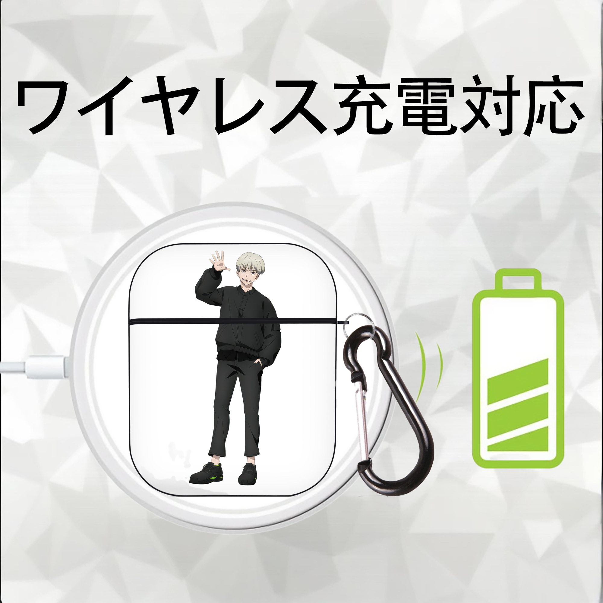 呪術廻戦 Jujutsu Kaisen AirPods 第2世代保護ケース ハードシェル ブラック 耐衝撃・防指紋・カラビナ付き