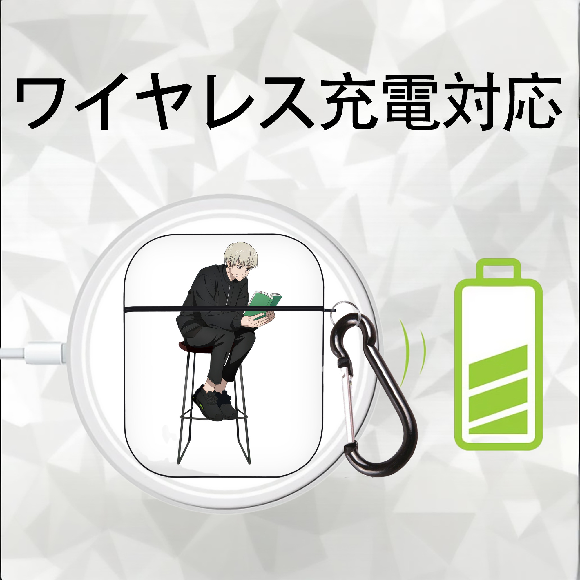 呪術廻戦 Jujutsu Kaisen AirPods 第2世代保護ケース ハードシェル ブラック 耐衝撃・防指紋・カラビナ付き
