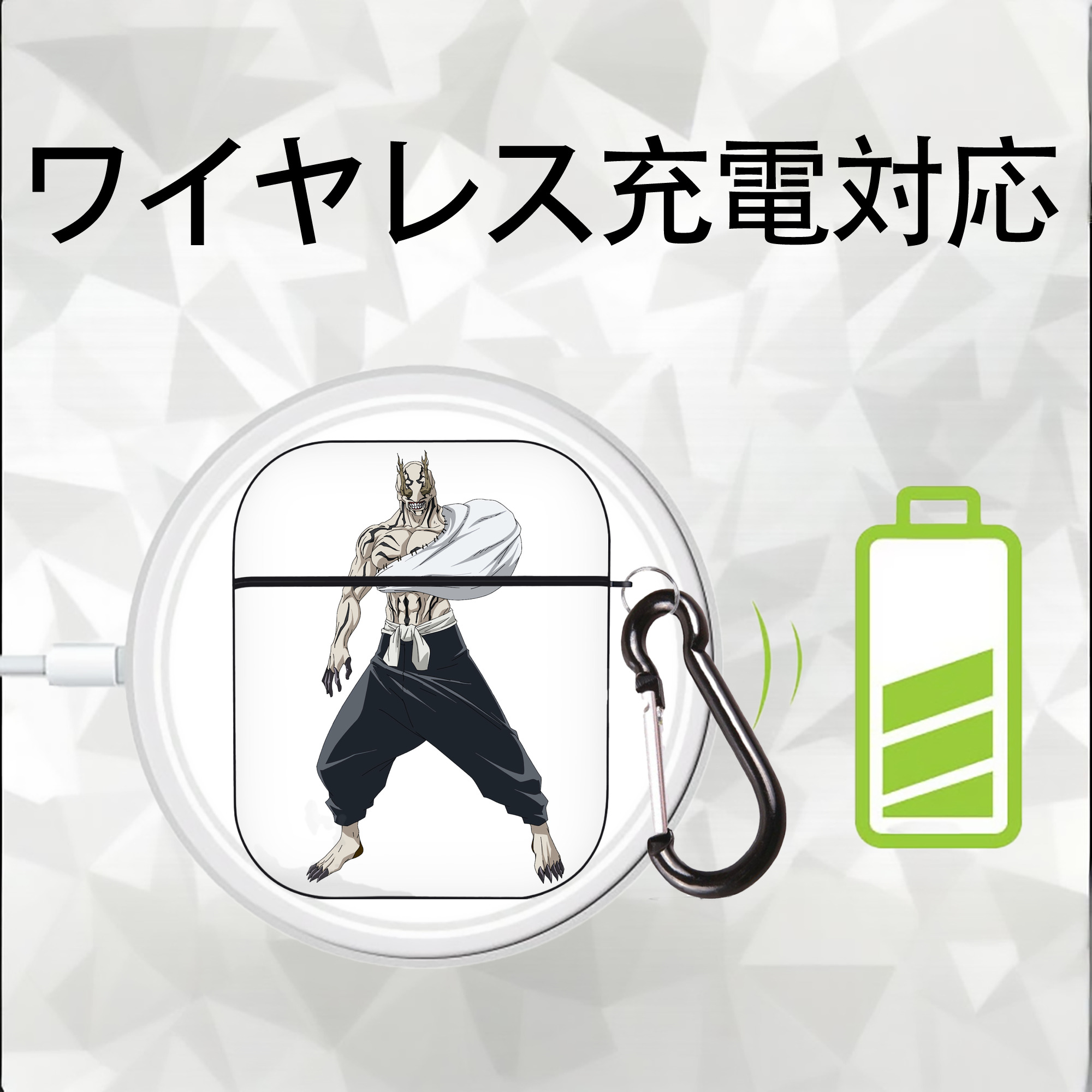呪術廻戦 Jujutsu Kaisen AirPods 第2世代保護ケース ハードシェル ブラック 耐衝撃・防指紋・カラビナ付き