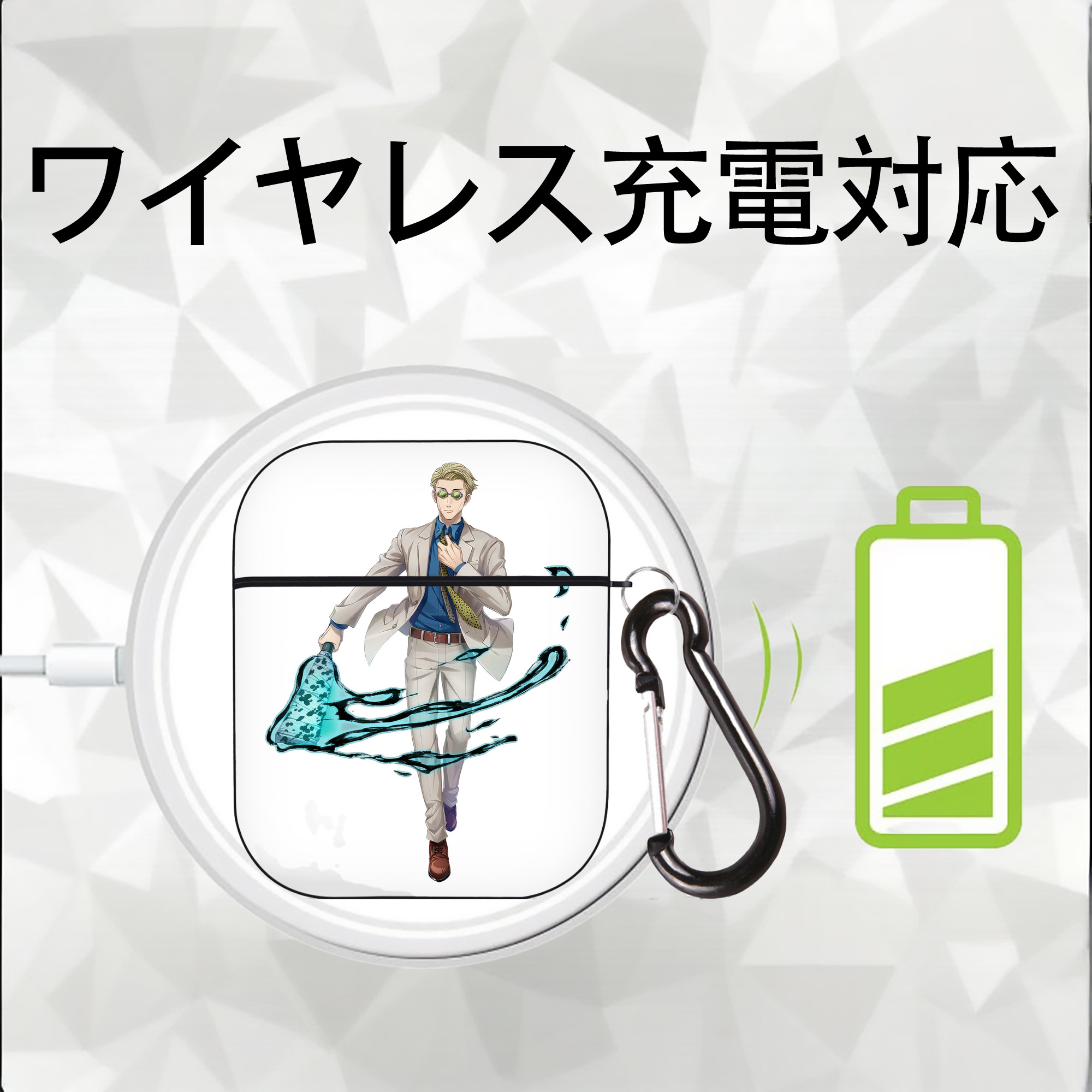 呪術廻戦 Jujutsu Kaisen AirPods 第2世代保護ケース ハードシェル ブラック 耐衝撃・防指紋・カラビナ付き