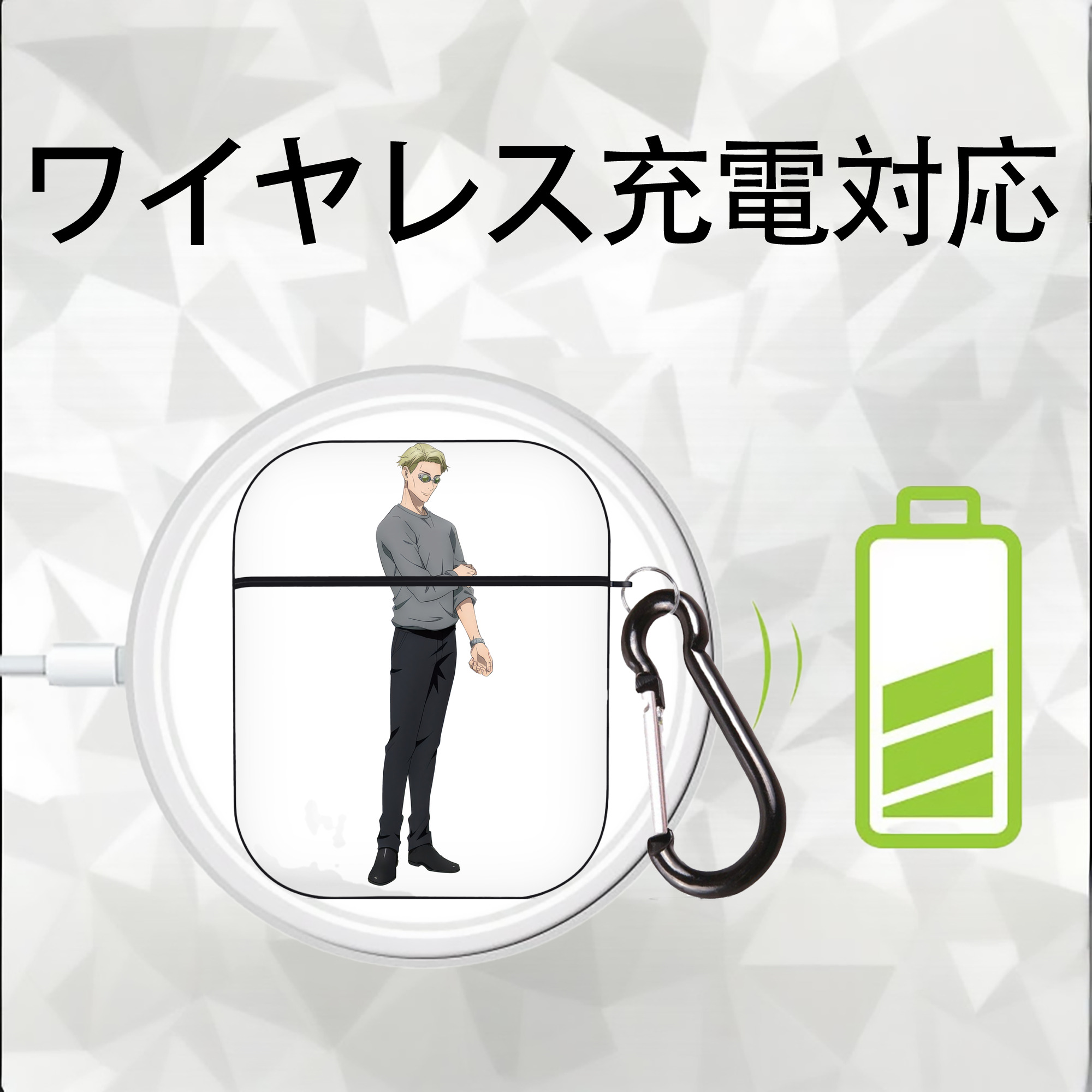 呪術廻戦 Jujutsu Kaisen AirPods 第2世代保護ケース ハードシェル ブラック 耐衝撃・防指紋・カラビナ付き
