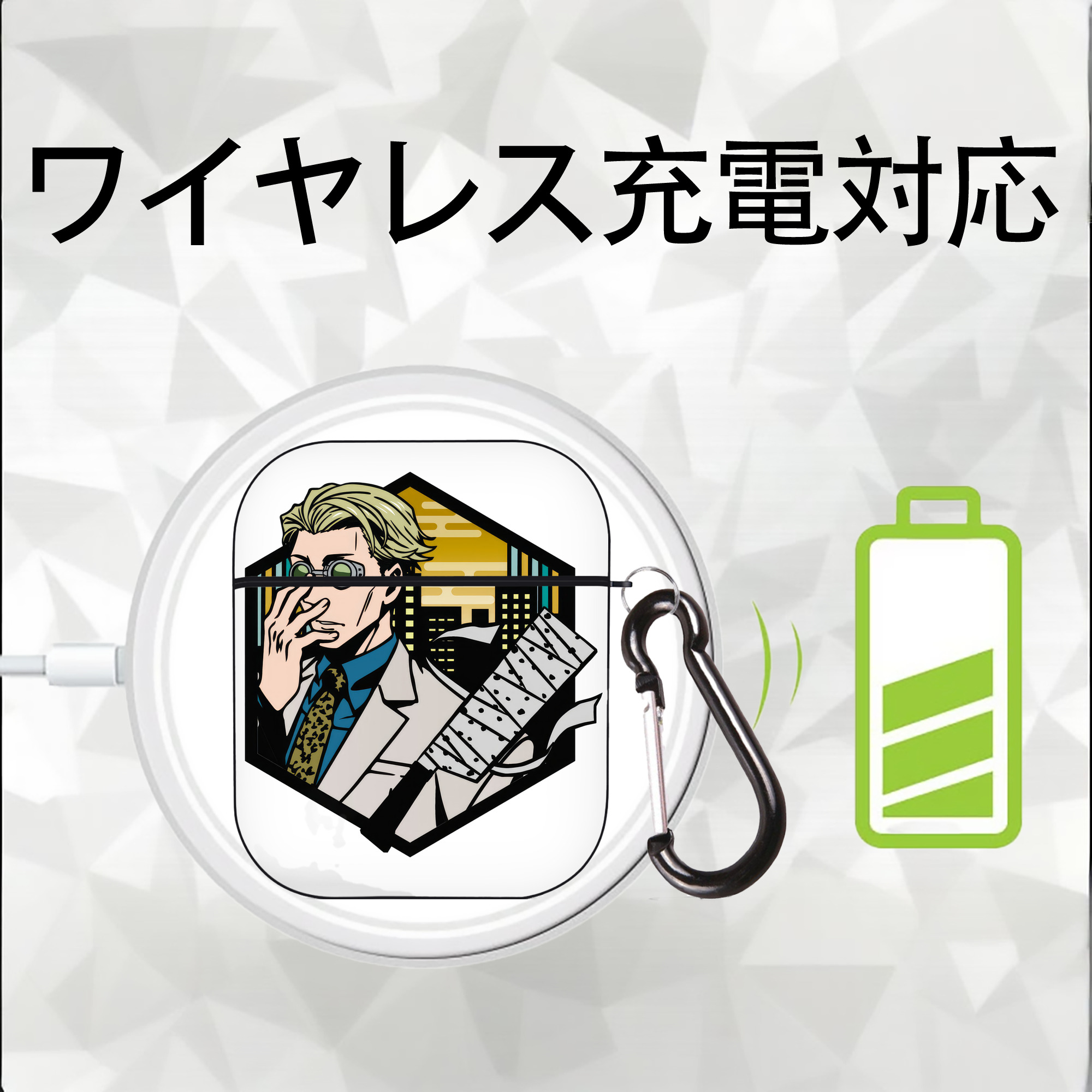 呪術廻戦 Jujutsu Kaisen AirPods 第2世代保護ケース ハードシェル ブラック 耐衝撃・防指紋・カラビナ付き
