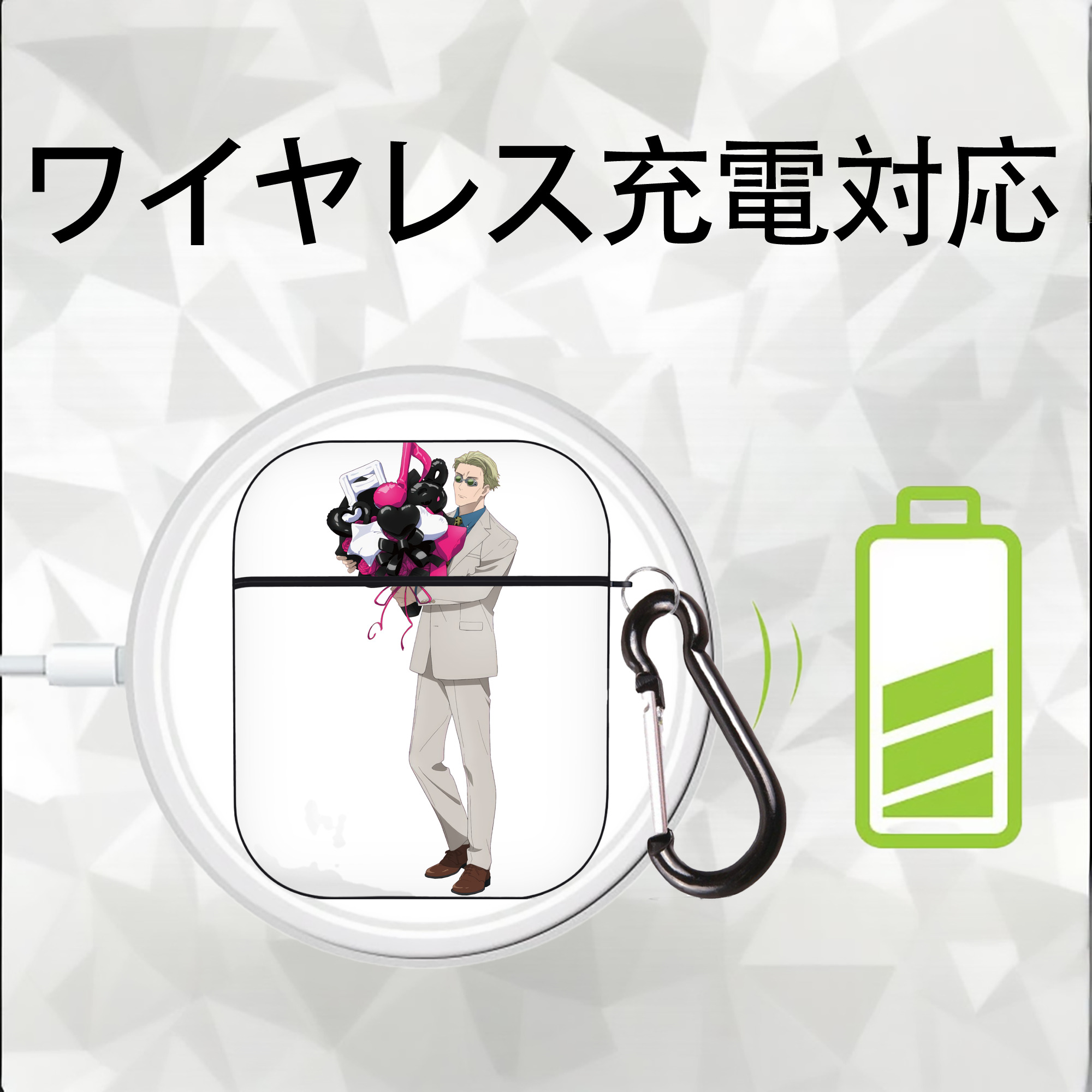 呪術廻戦 Jujutsu Kaisen AirPods 第2世代保護ケース ハードシェル ブラック 耐衝撃・防指紋・カラビナ付き