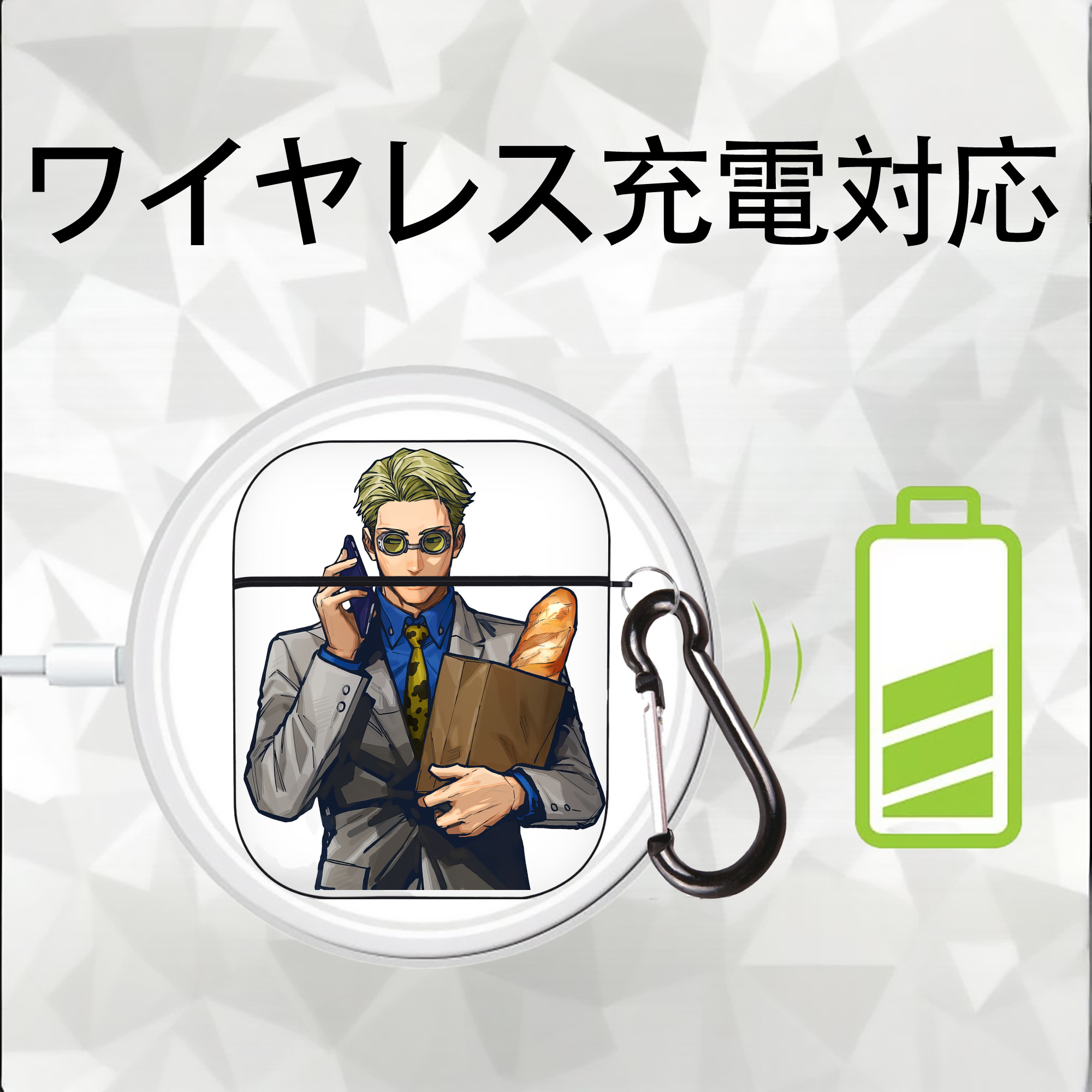 呪術廻戦 Jujutsu Kaisen AirPods 第2世代保護ケース ハードシェル ブラック 耐衝撃・防指紋・カラビナ付き