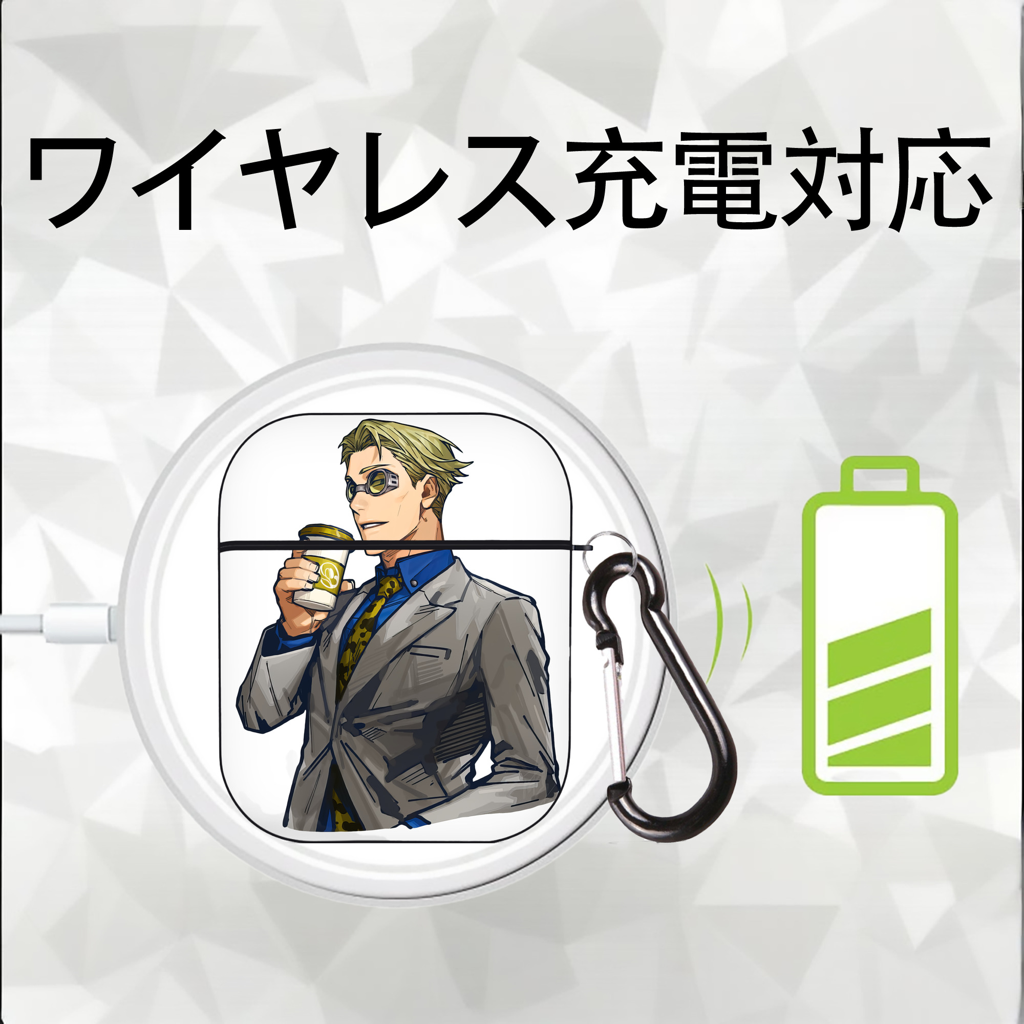 呪術廻戦 Jujutsu Kaisen AirPods 第2世代保護ケース ハードシェル ブラック 耐衝撃・防指紋・カラビナ付き