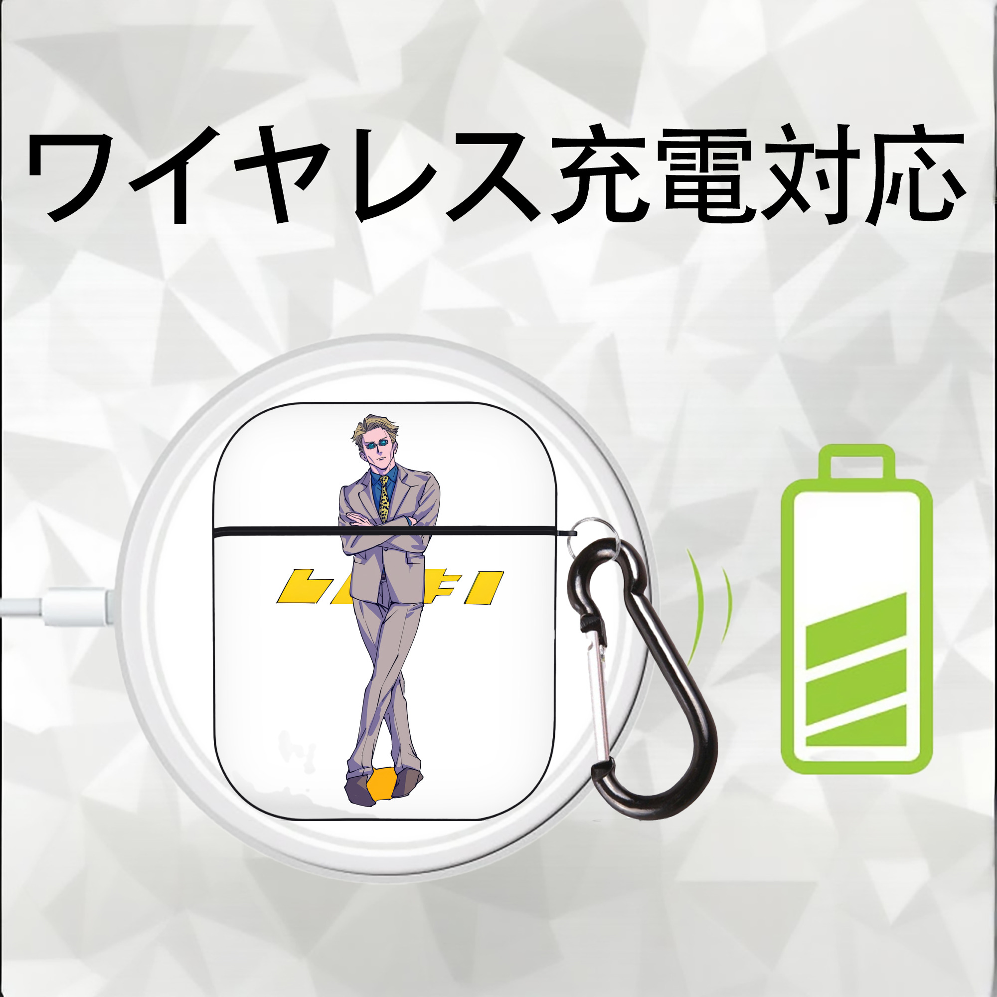 呪術廻戦 Jujutsu Kaisen AirPods 第2世代保護ケース ハードシェル ブラック 耐衝撃・防指紋・カラビナ付き