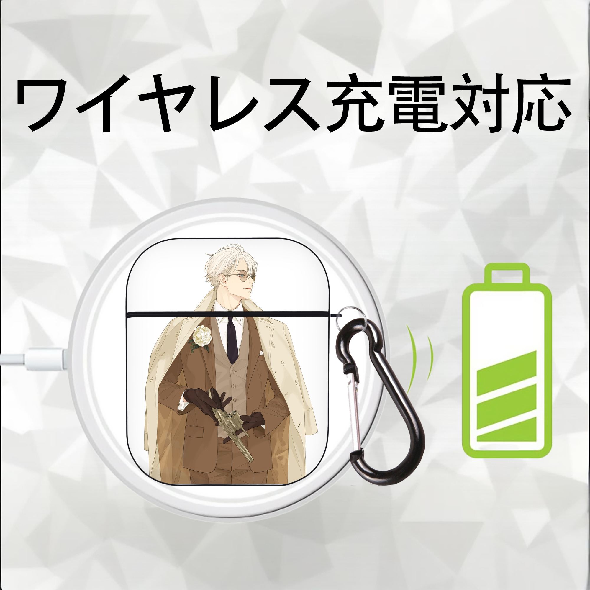 呪術廻戦 Jujutsu Kaisen AirPods 第2世代保護ケース ハードシェル ブラック 耐衝撃・防指紋・カラビナ付き