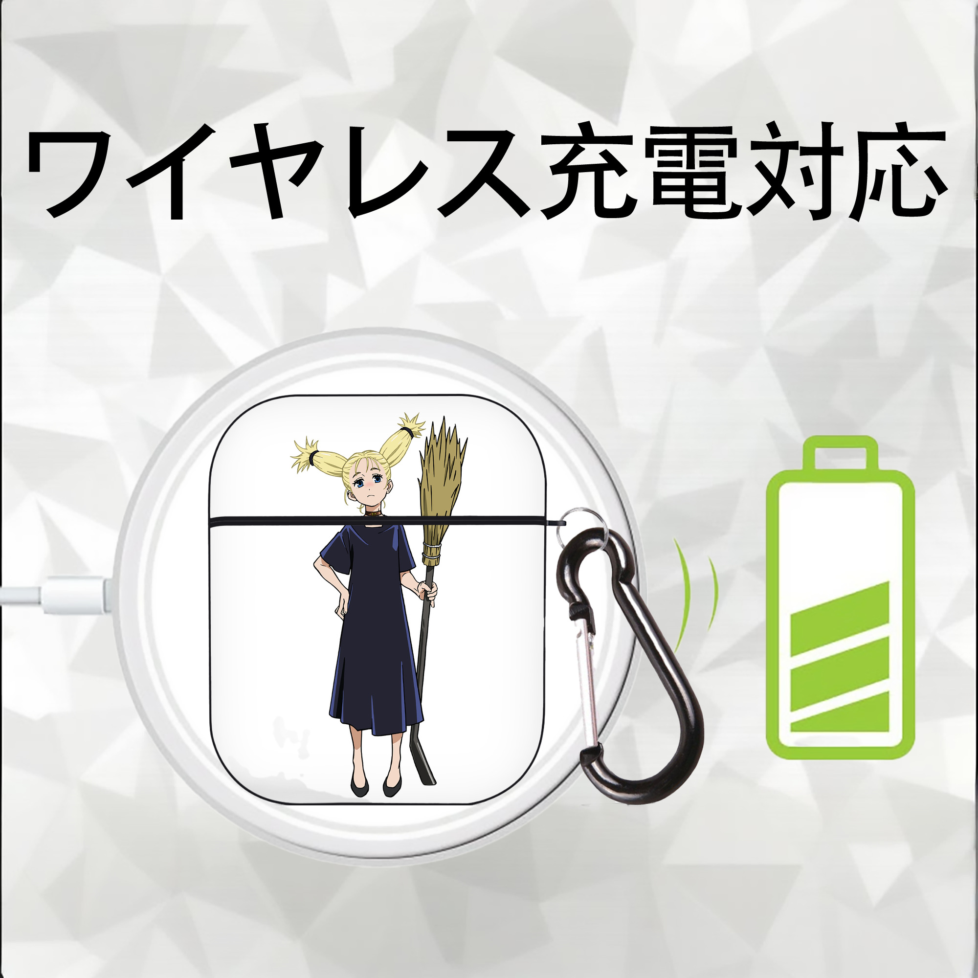 呪術廻戦 Jujutsu Kaisen AirPods 第2世代保護ケース ハードシェル ブラック 耐衝撃・防指紋・カラビナ付き