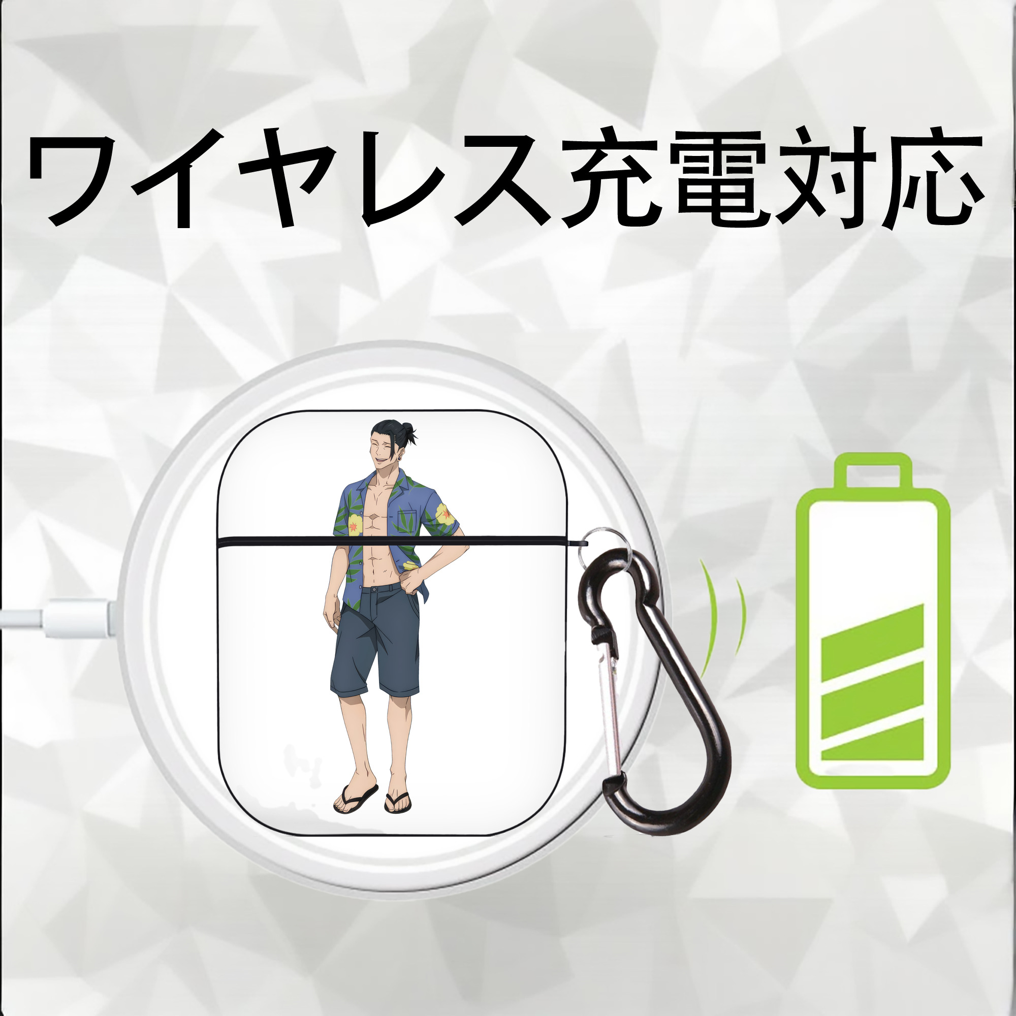 呪術廻戦 Jujutsu Kaisen AirPods 第2世代保護ケース ハードシェル ブラック 耐衝撃・防指紋・カラビナ付き