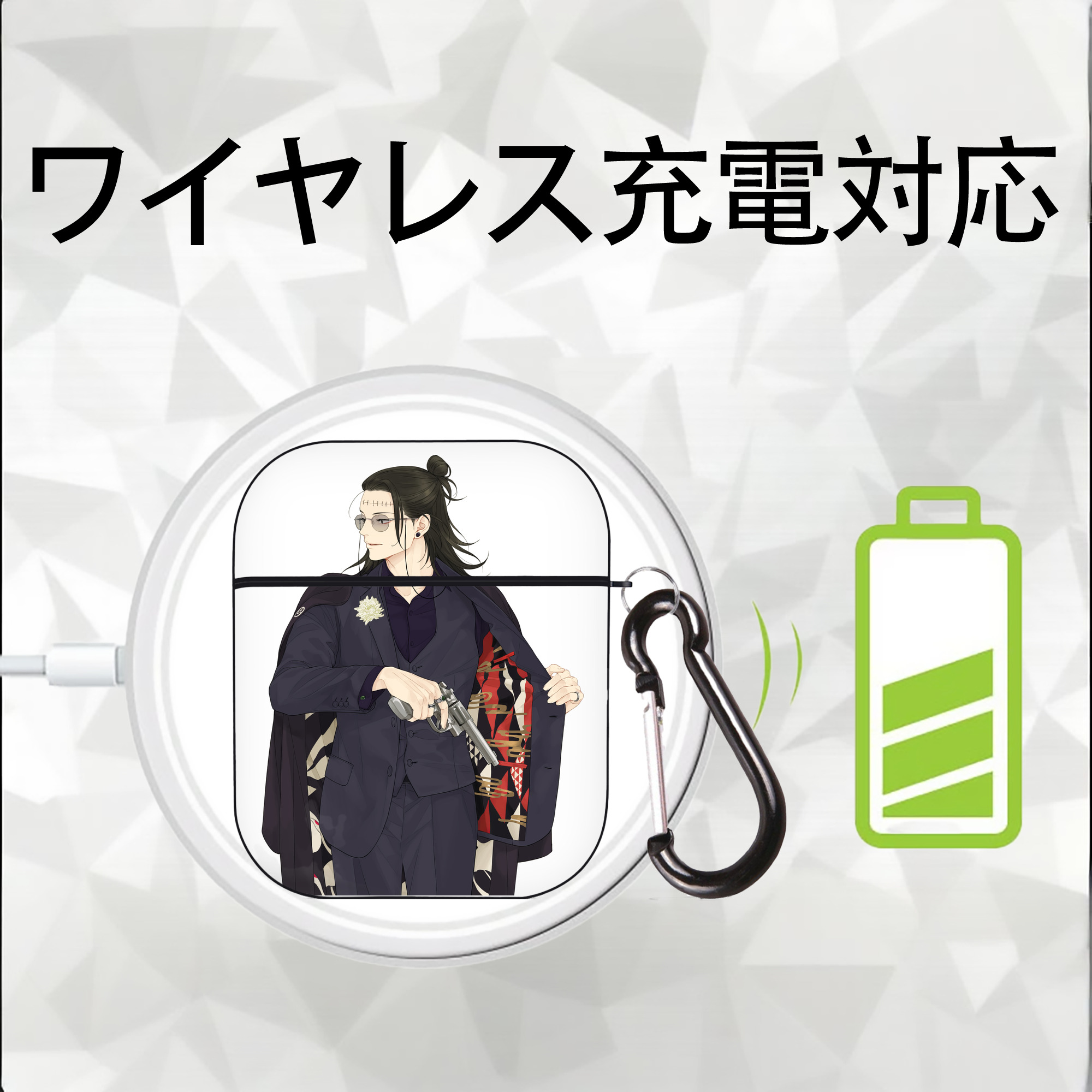 呪術廻戦 Jujutsu Kaisen AirPods 第2世代保護ケース ハードシェル ブラック 耐衝撃・防指紋・カラビナ付き