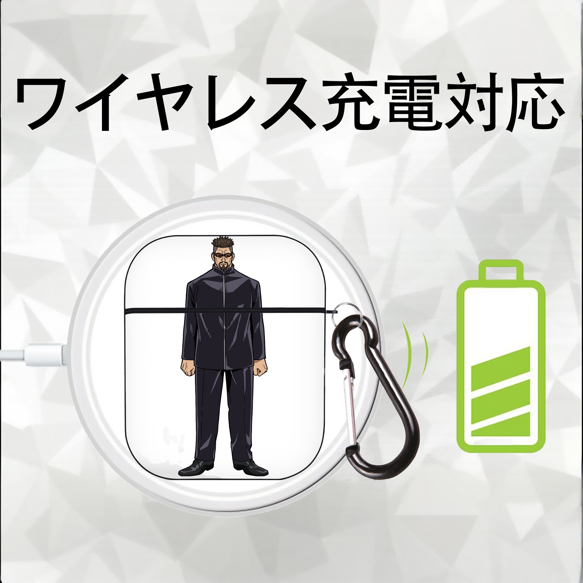 呪術廻戦 Jujutsu Kaisen AirPods 第2世代保護ケース ハードシェル ブラック 耐衝撃・防指紋・カラビナ付き