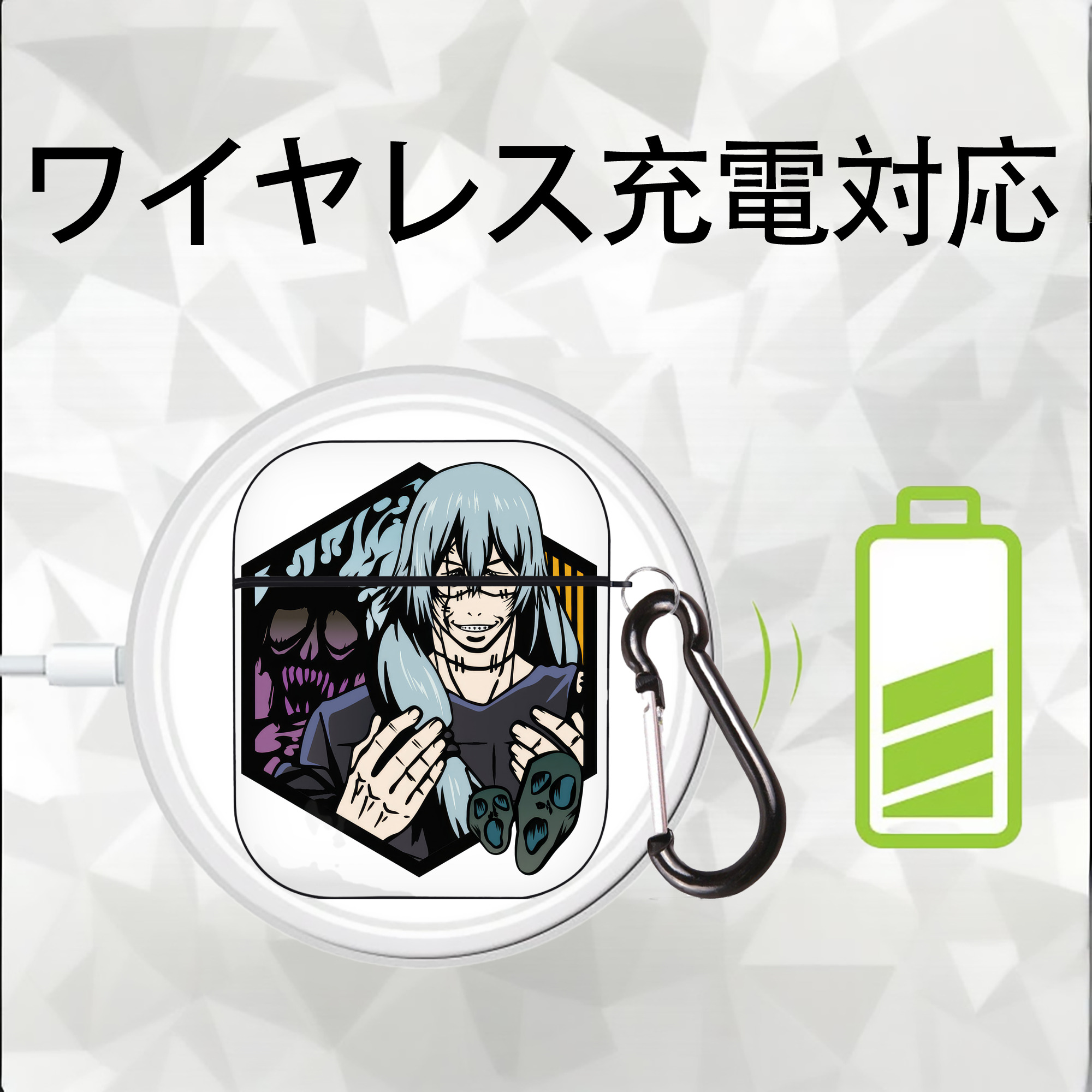 呪術廻戦 Jujutsu Kaisen AirPods 第2世代保護ケース ハードシェル ブラック 耐衝撃・防指紋・カラビナ付き