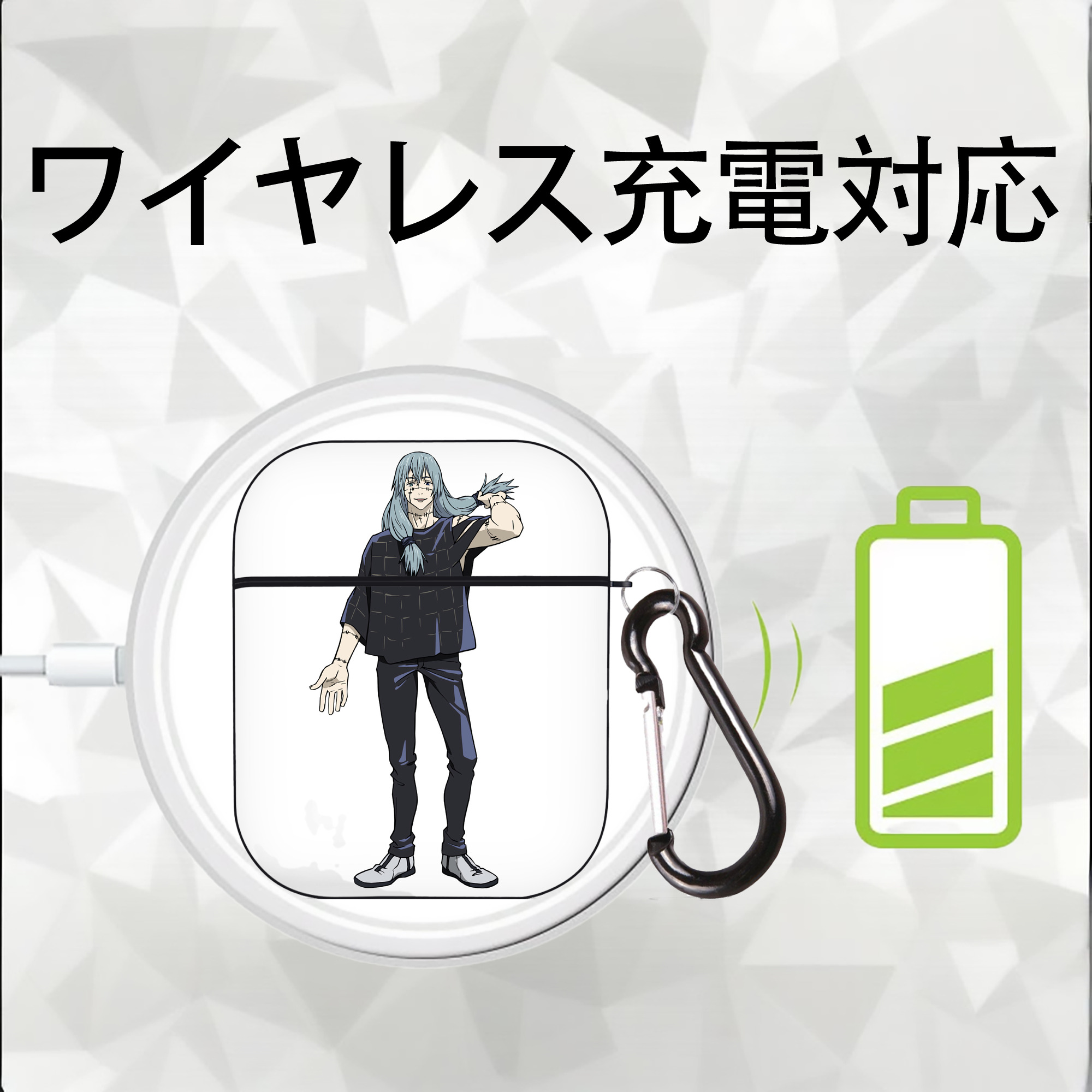 呪術廻戦 Jujutsu Kaisen AirPods 第2世代保護ケース ハードシェル ブラック 耐衝撃・防指紋・カラビナ付き