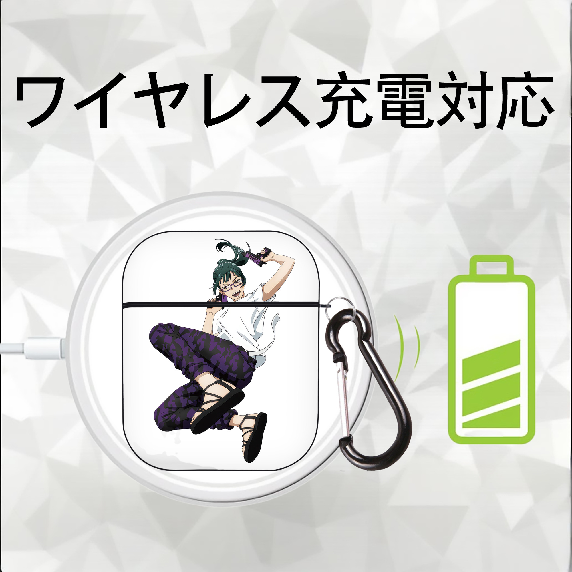 呪術廻戦 Jujutsu Kaisen AirPods 第2世代保護ケース ハードシェル ブラック 耐衝撃・防指紋・カラビナ付き